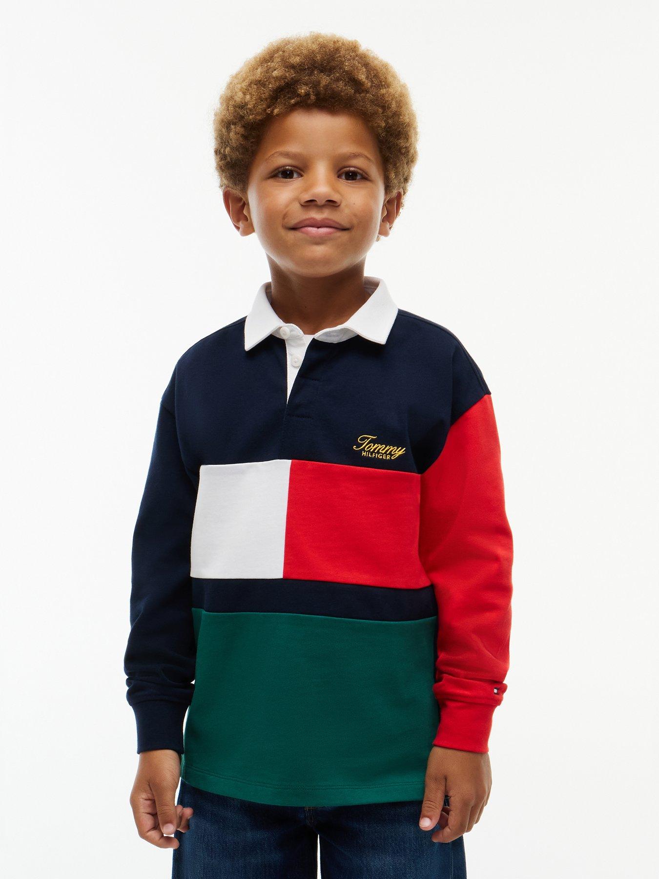 Tommy Hilfiger Boys Colour-Block Cotton Long Sleeve Polo Shirt, Multi, Size 12 Years