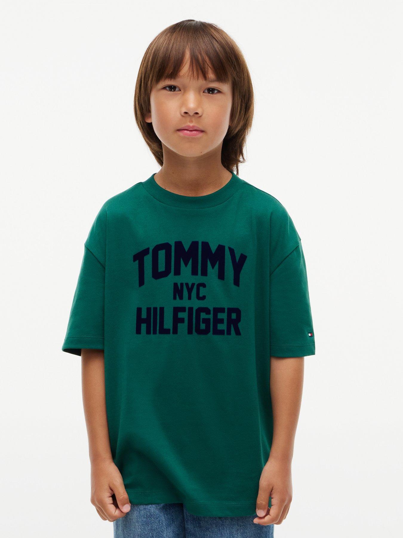 Tommy Hilfiger Boys Logo Print Cotton T-Shirt, Green, Size 10 Years
