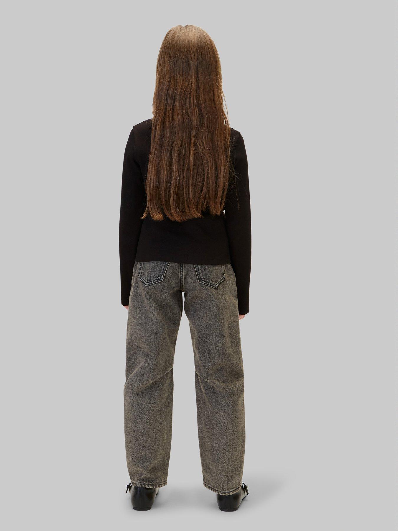 Image 2 of 6 of Calvin Klein Jeans Girls Monologo Rib Long Sleeve T-Shirt - Black