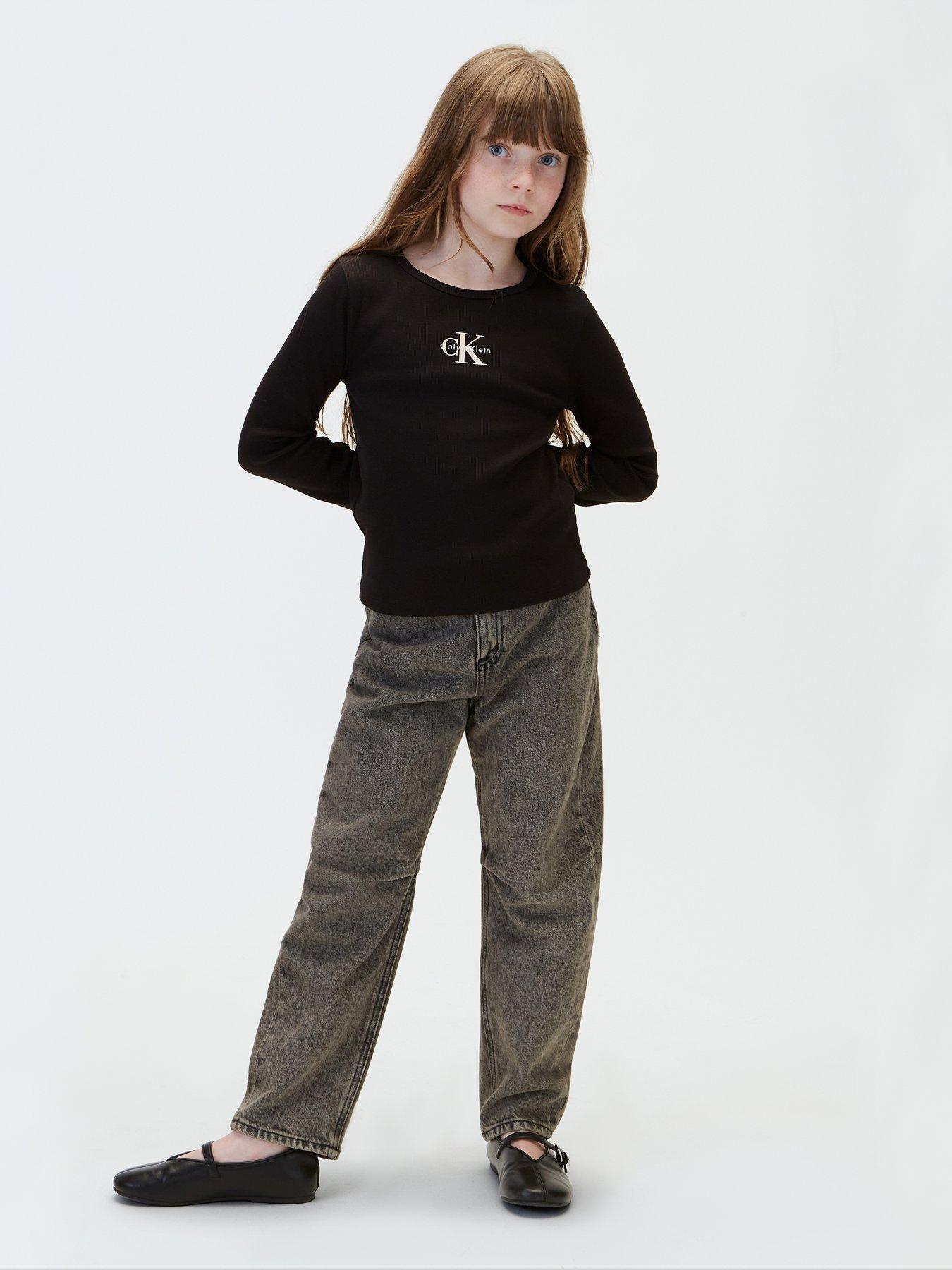 Image 3 of 6 of Calvin Klein Jeans Girls Monologo Rib Long Sleeve T-Shirt - Black