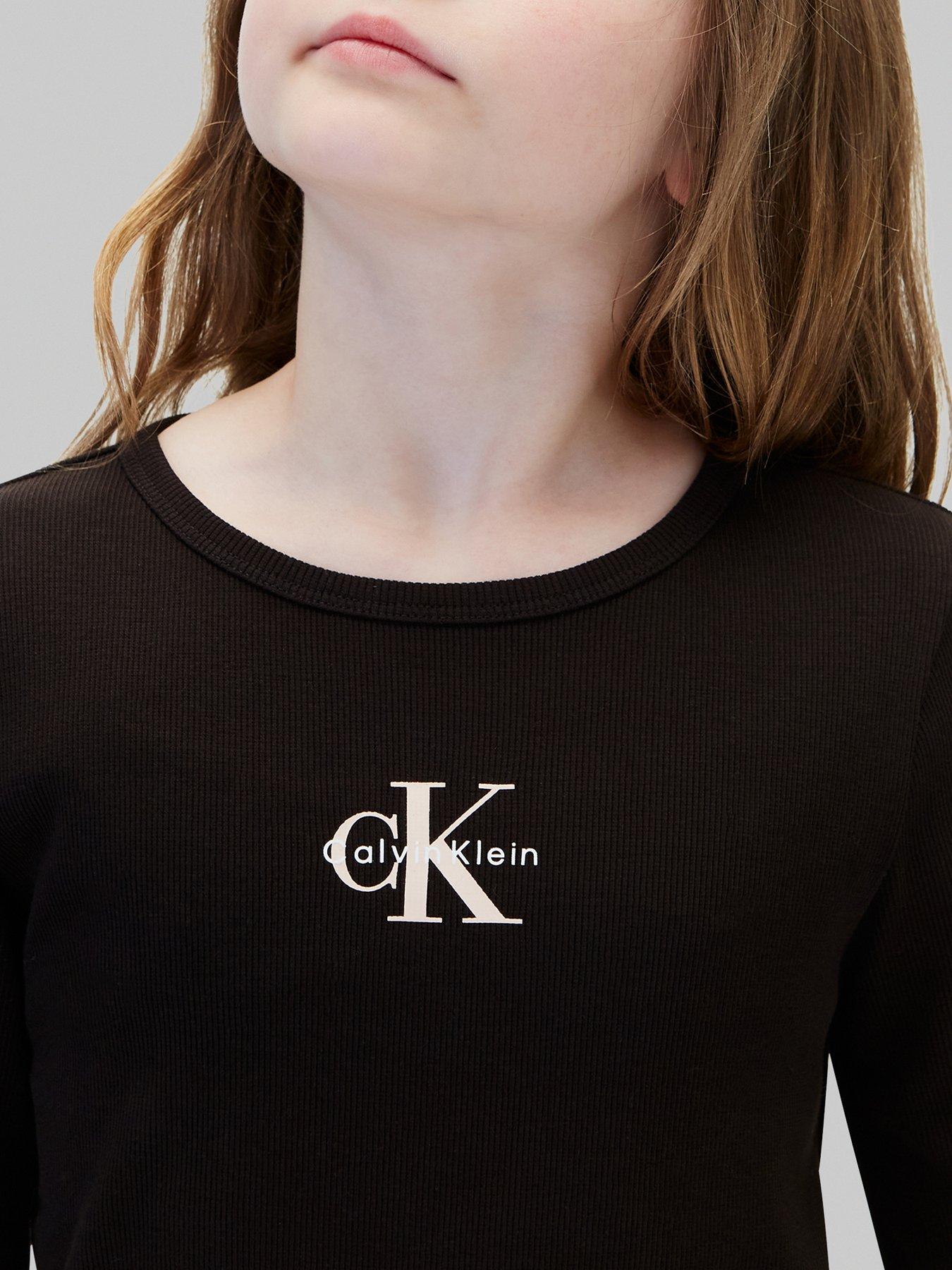 Image 5 of 6 of Calvin Klein Jeans Girls Monologo Rib Long Sleeve T-Shirt - Black