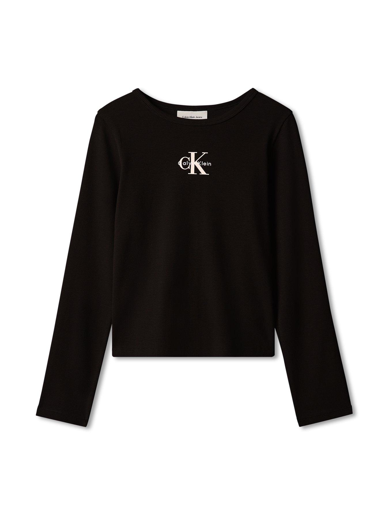 Image 6 of 6 of Calvin Klein Jeans Girls Monologo Rib Long Sleeve T-Shirt - Black