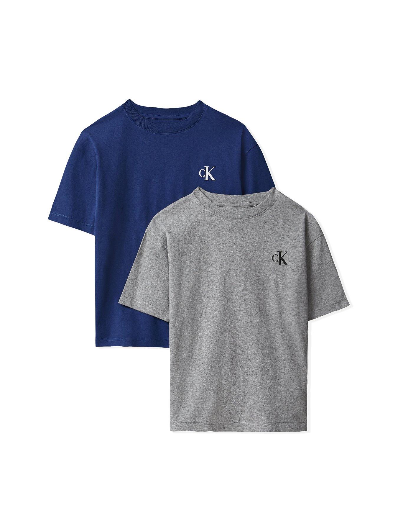 Image 1 of 6 of Calvin Klein Jeans Boys 2 Pack Cotton CK Monogram Crew Neck T-Shirts - Blue