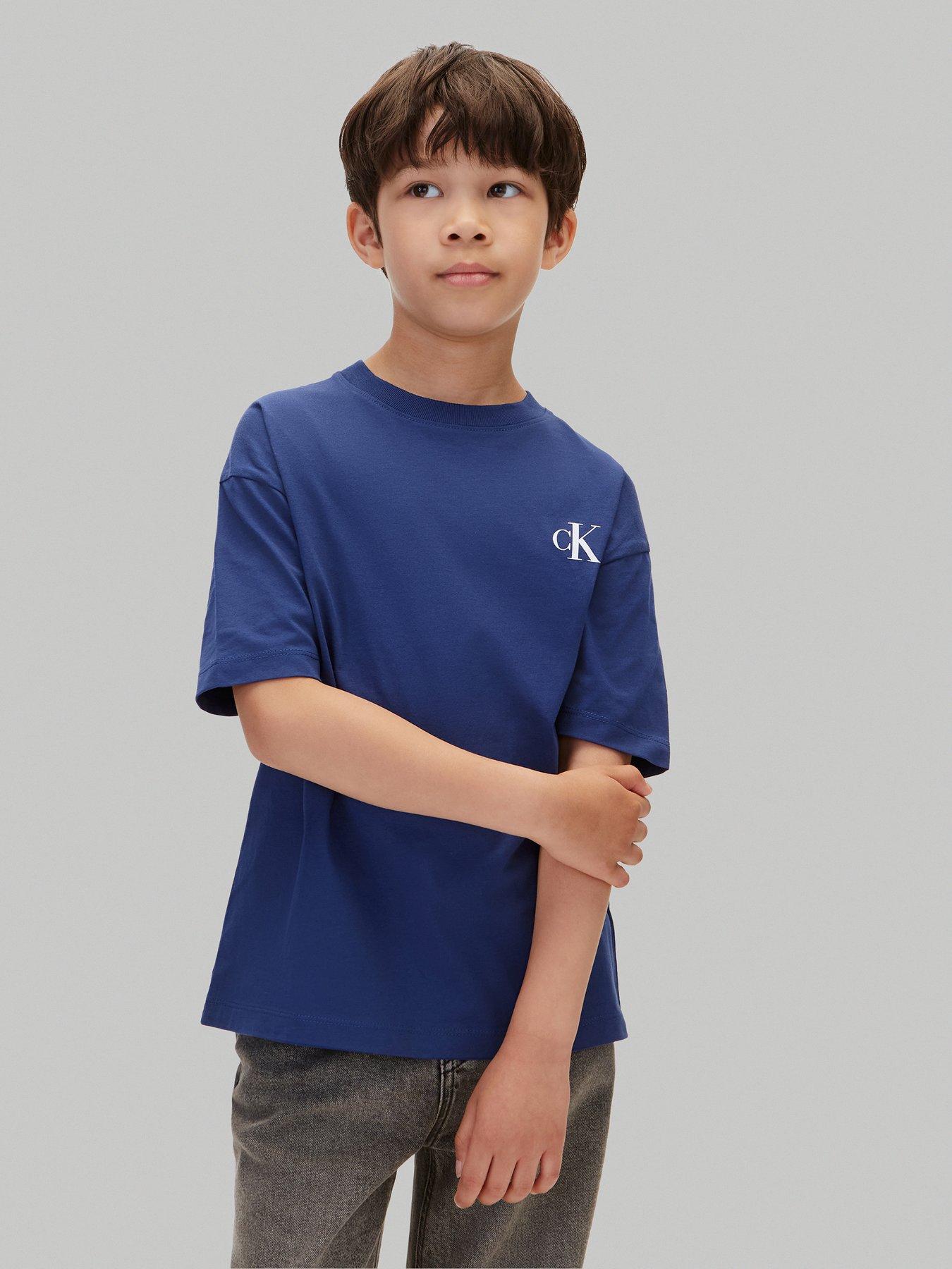Image 2 of 6 of Calvin Klein Jeans Boys 2 Pack Cotton CK Monogram Crew Neck T-Shirts - Blue