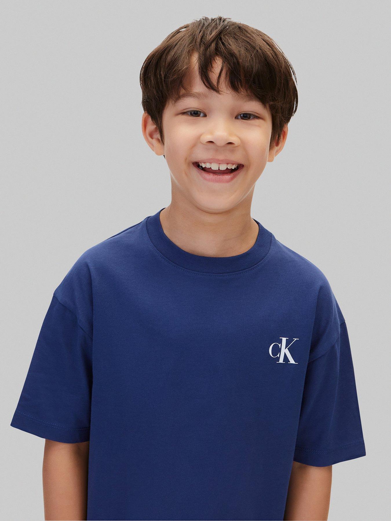 Image 6 of 6 of Calvin Klein Jeans Boys 2 Pack Cotton CK Monogram Crew Neck T-Shirts - Blue