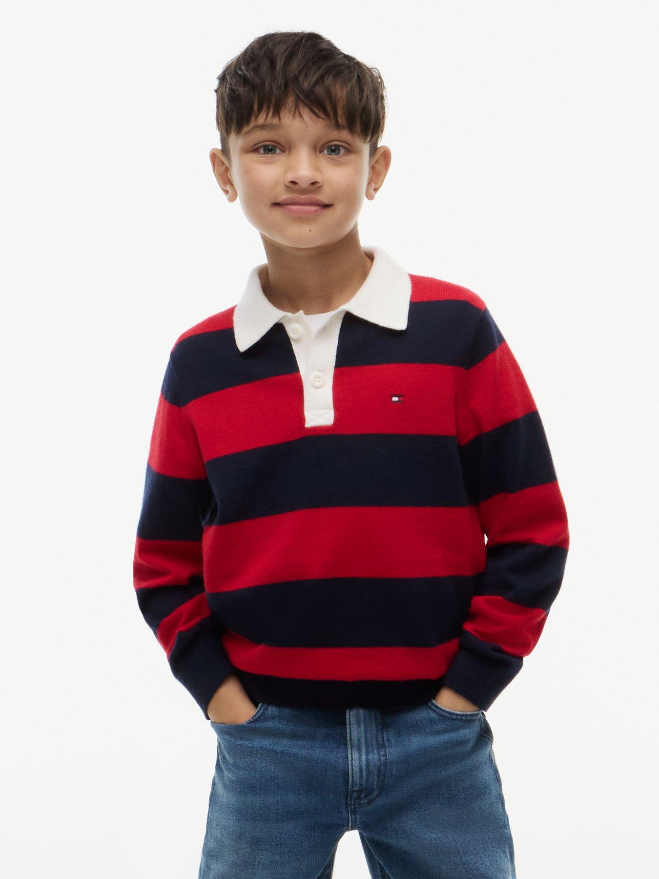 Tommy Hilfiger Boys Striped Long Sleeve Knitted Polo Shirt, Multi, Size Age: 8 Years