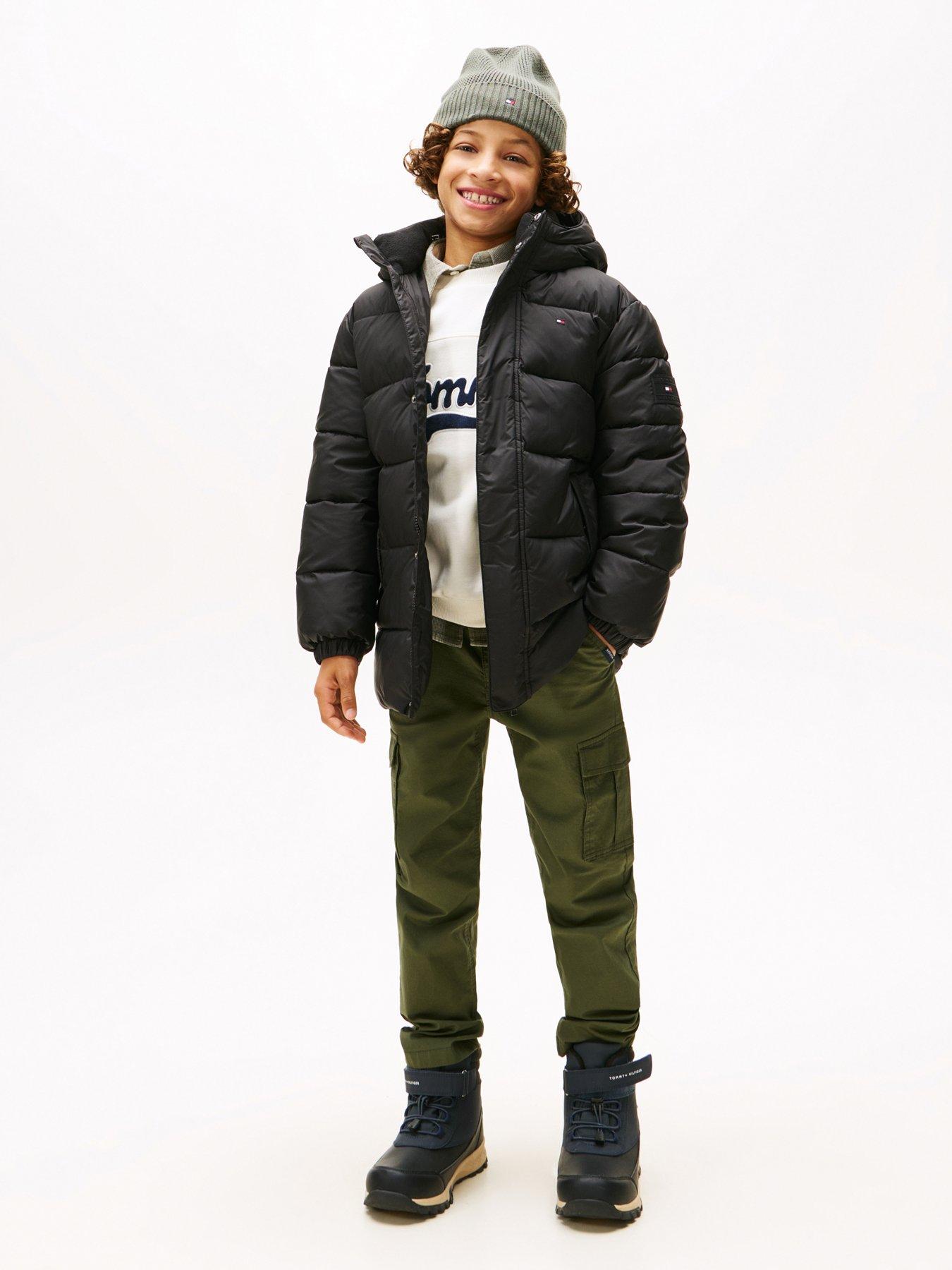 Tommy Hilfiger Boys Essential Padded Hooded Zip-Through Parka, Black, Size Age: 8 Years