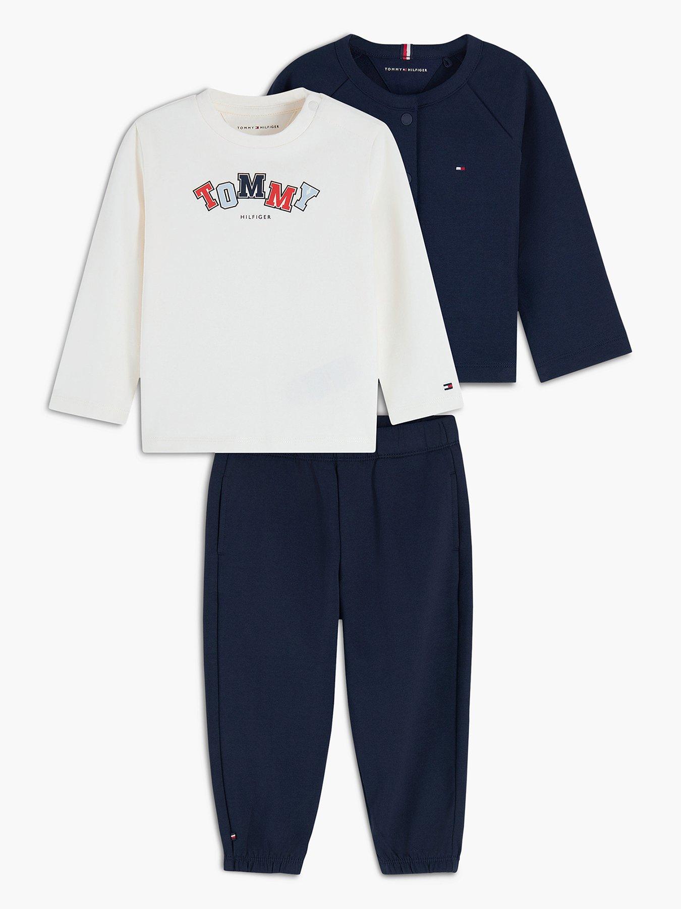 Tommy Hilfiger Boys 3 Piece Popper Shoulder Stretch T-Shirt Set, Dark Blue, Size 9-12 Months