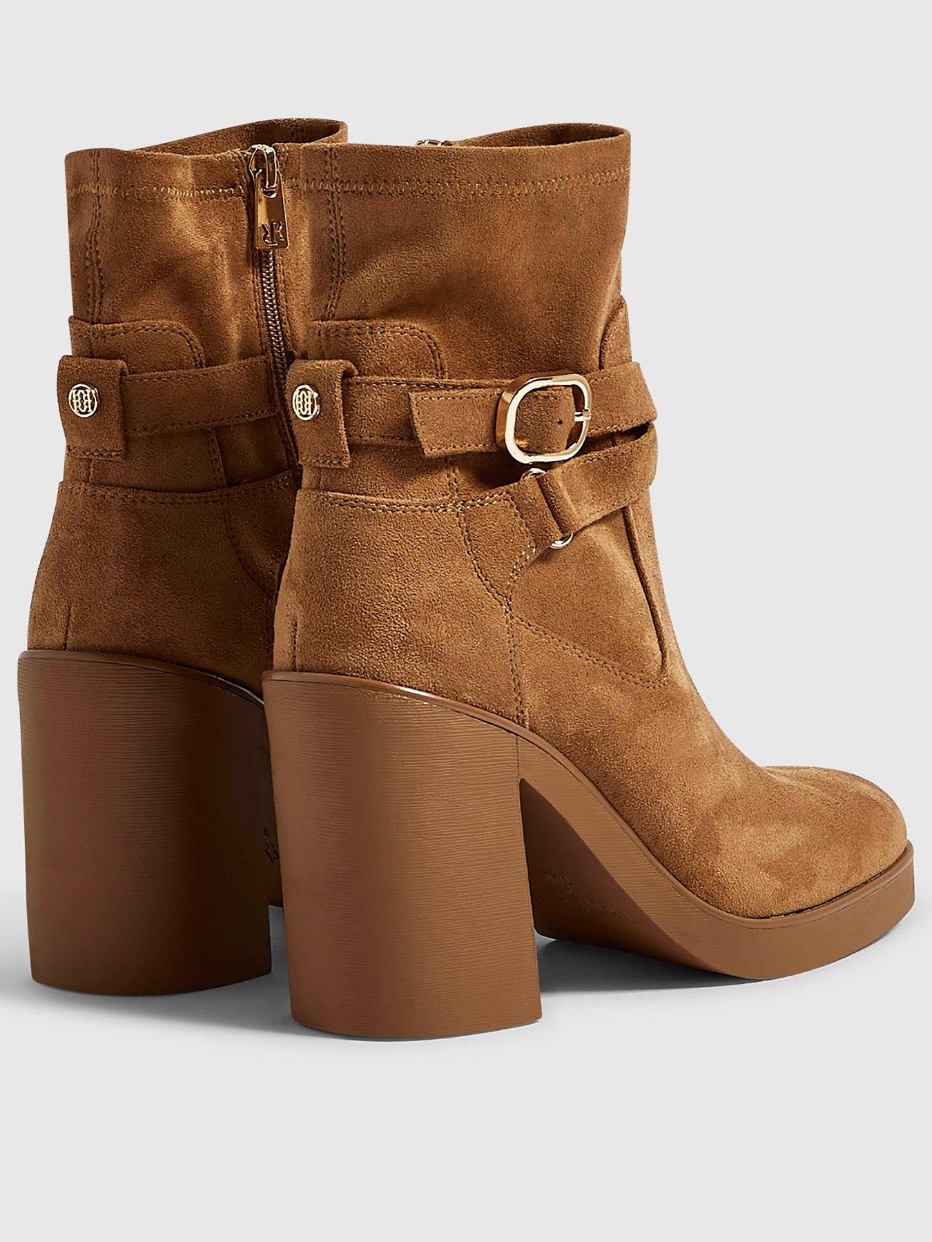 Image 3 of 5 of River Island Womens Chunky Block Heel Buckle Ankle Boots - Tan