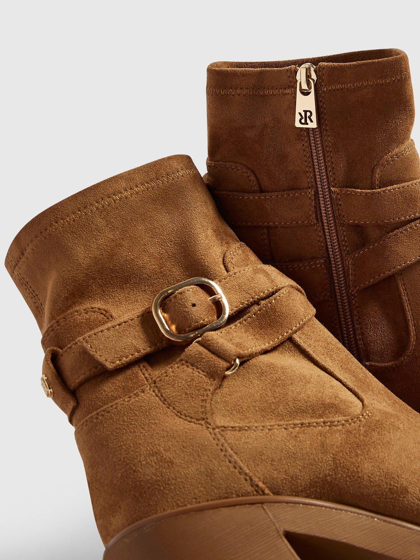 Image 5 of 5 of River Island Womens Chunky Block Heel Buckle Ankle Boots - Tan