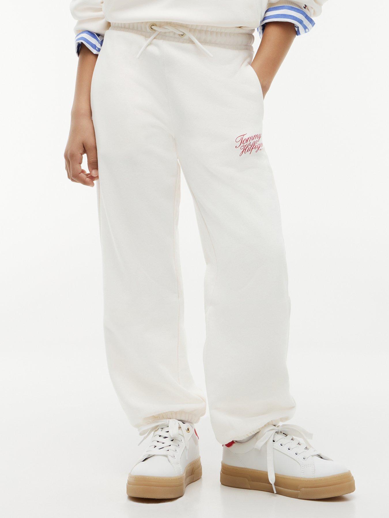 Tommy Hilfiger Girls Script Sweatpants, Off White, Size Age: 10 Years