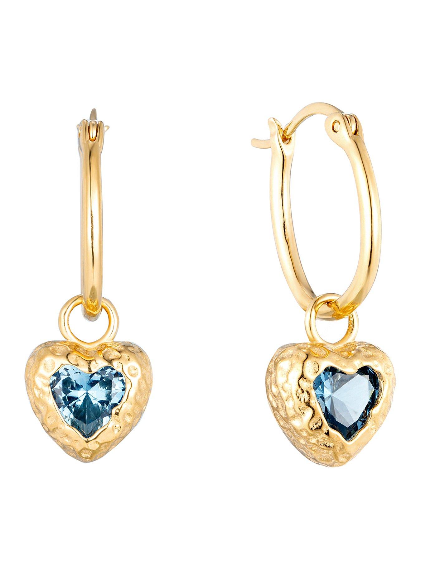Seol + Gold 18Ct Gold Plated Aquamarine Blue Heart Hoop Earrings