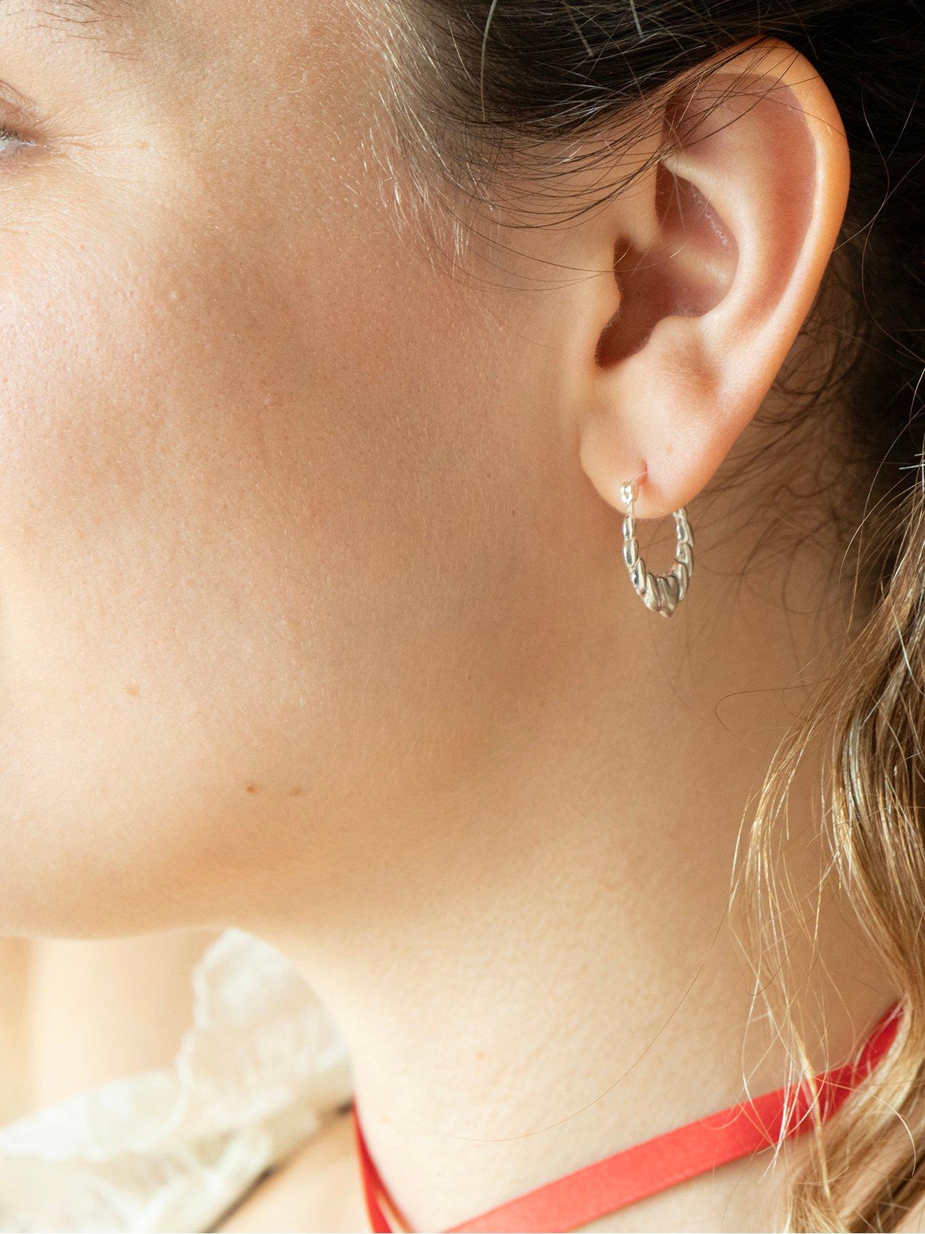 Image 4 of 6 of Seol + Gold Sterling Silver Mini Heart Croissant Hoops
