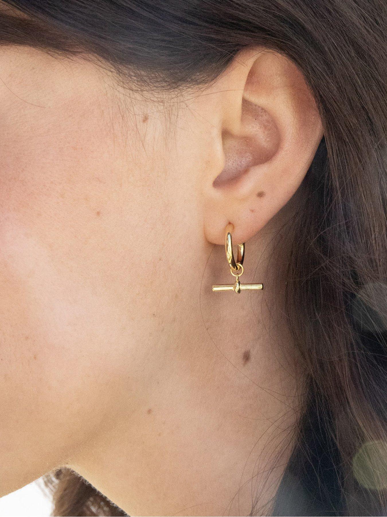 Image 2 of 5 of Seol + Gold 18ct Gold Plated T-Bar Hoops