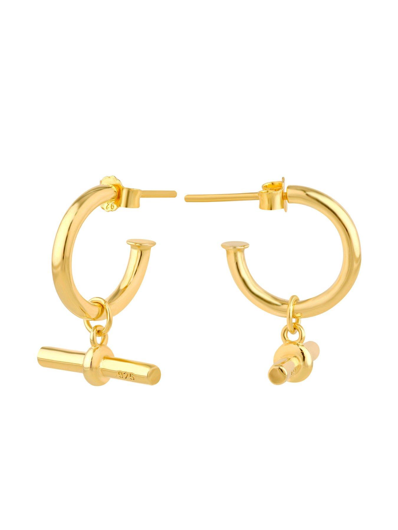 Image 4 of 5 of Seol + Gold 18ct Gold Plated T-Bar Hoops