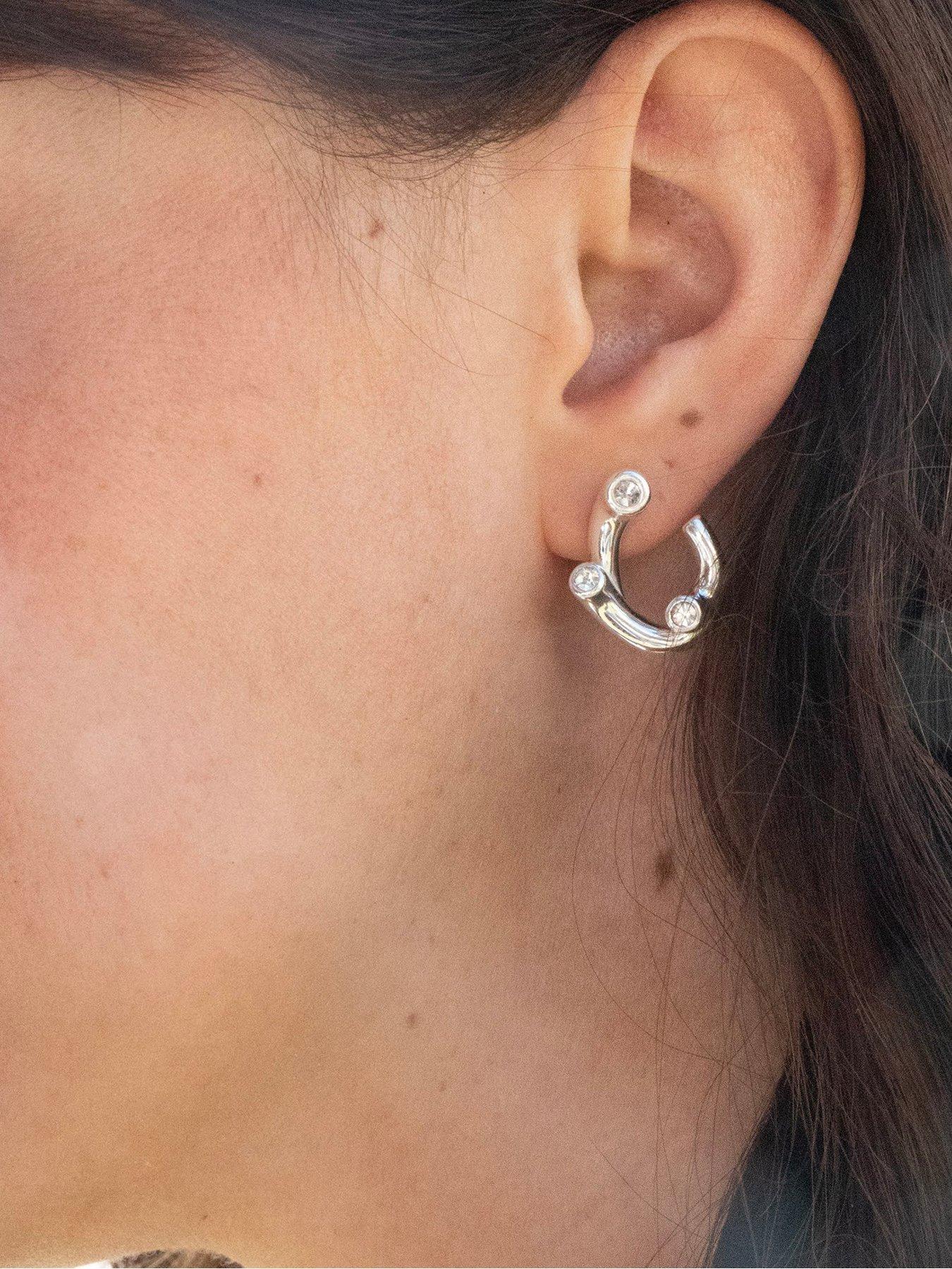 Image 4 of 5 of Seol + Gold Sterling Silver CZ Bezel Stud Earrings
