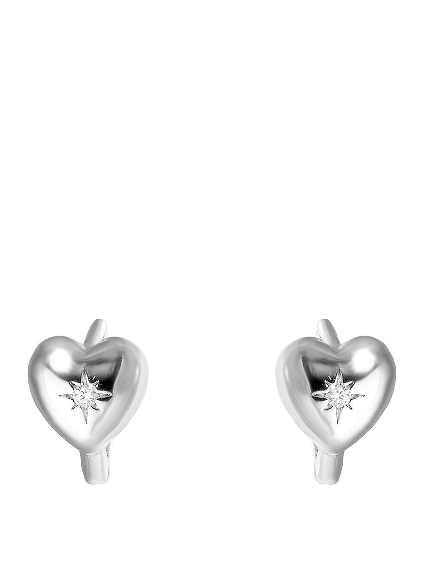 Seol + Gold Sterling Silver Starbust CZ Heart Huggie Hoops