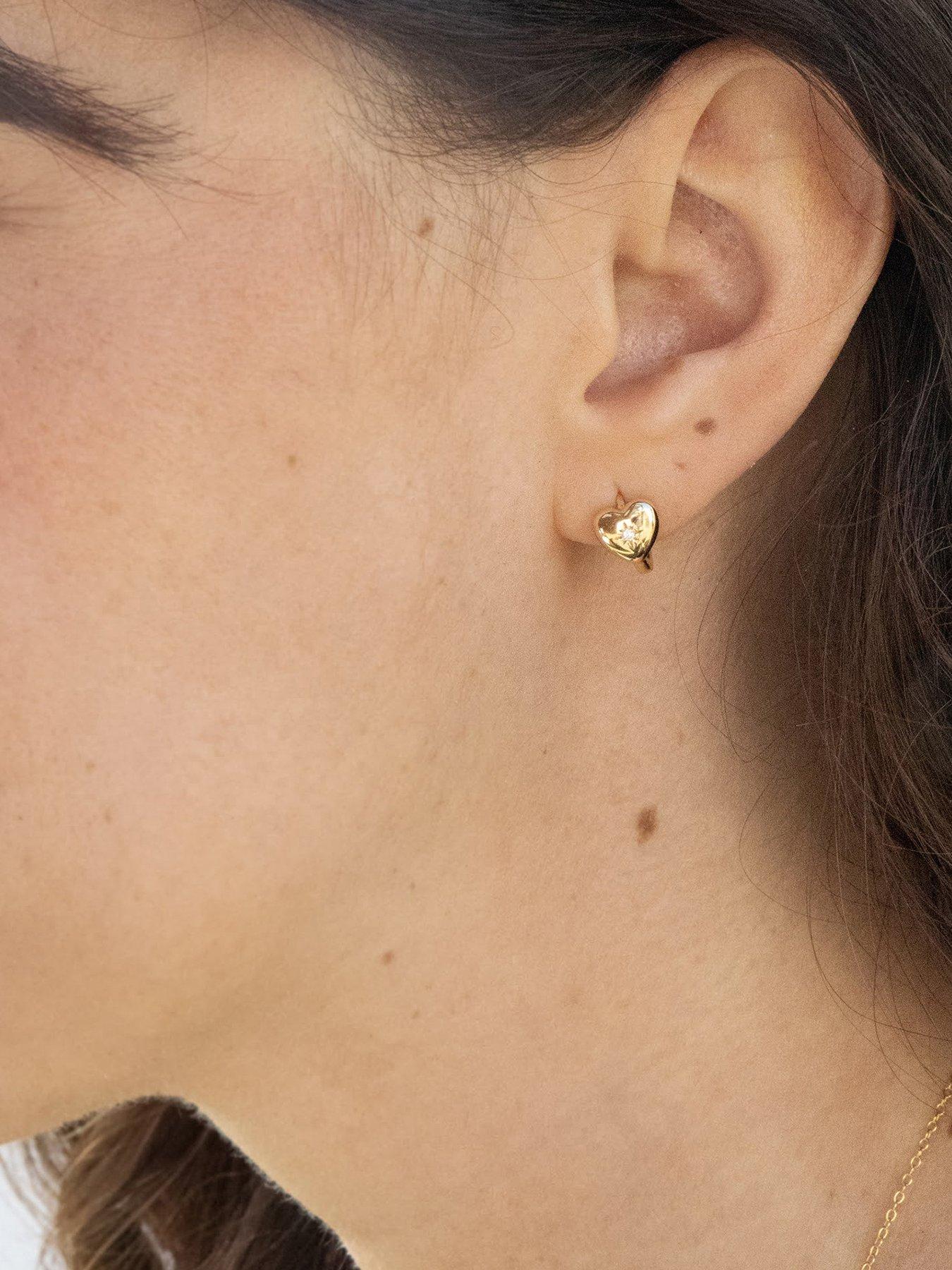 Seol + Gold 18Ct Gold Plated Starbust Cz Heart Huggie Hoops