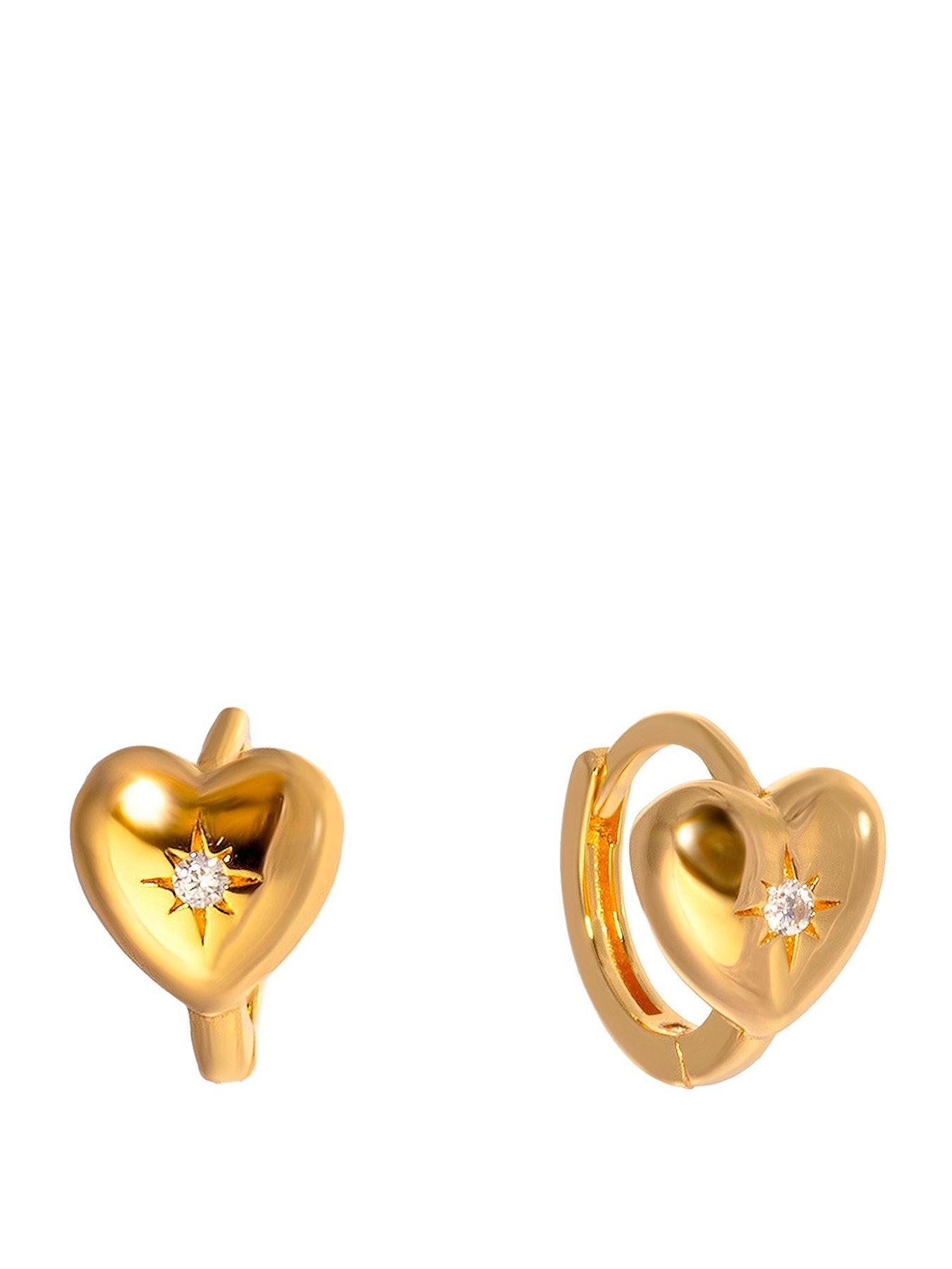 Seol + Gold 18ct Gold Plated Starbust CZ Heart Huggie Hoops