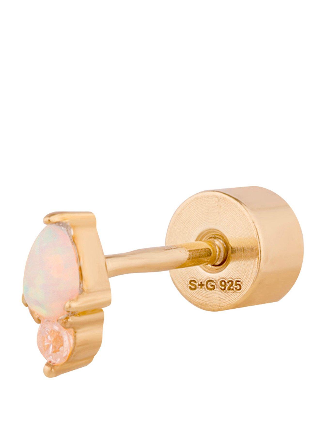 Seol + Gold 18ct Gold Plated Opal & CZ Flatback Earring