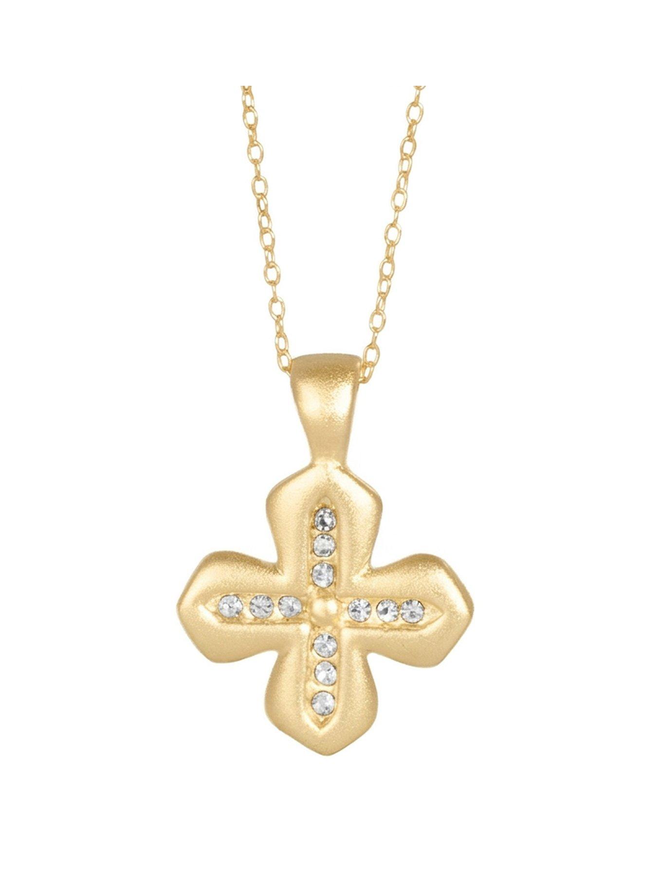 Seol + Gold 18ct Gold Plated Puffed Crystal Cross Necklace