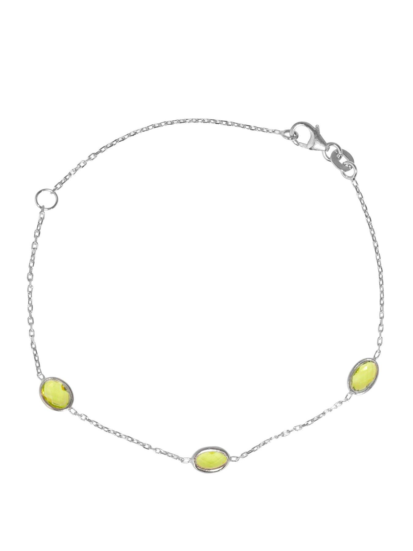 Seol + Gold Sterling Silver Peridot Cz Bezel Bracelet