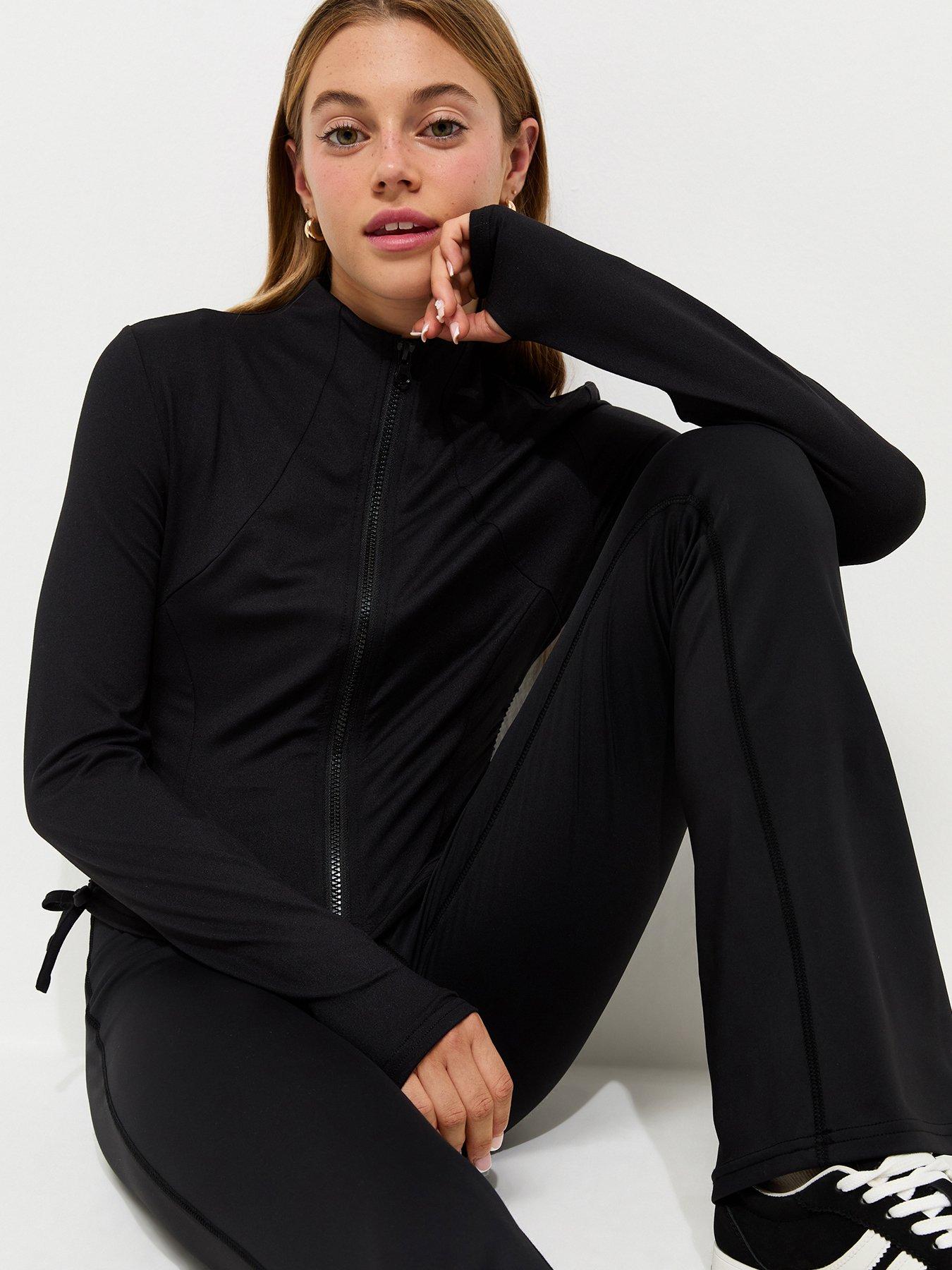Image 1 of 5 of New Look 915 Zip Through Ruched Side Seam Hoodie - Black
