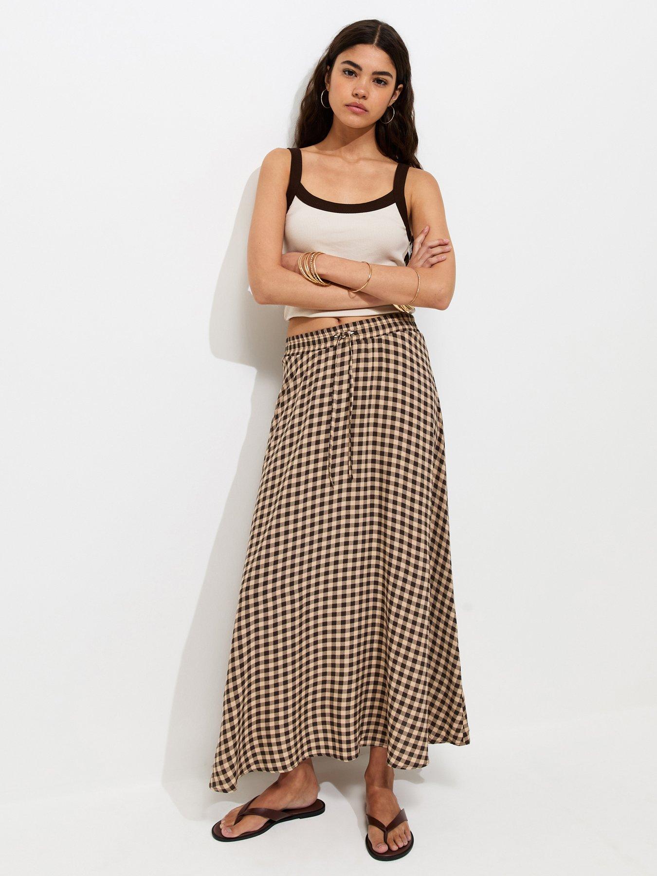 New Look Gingham Print Circle Maxi Skirt - Brown