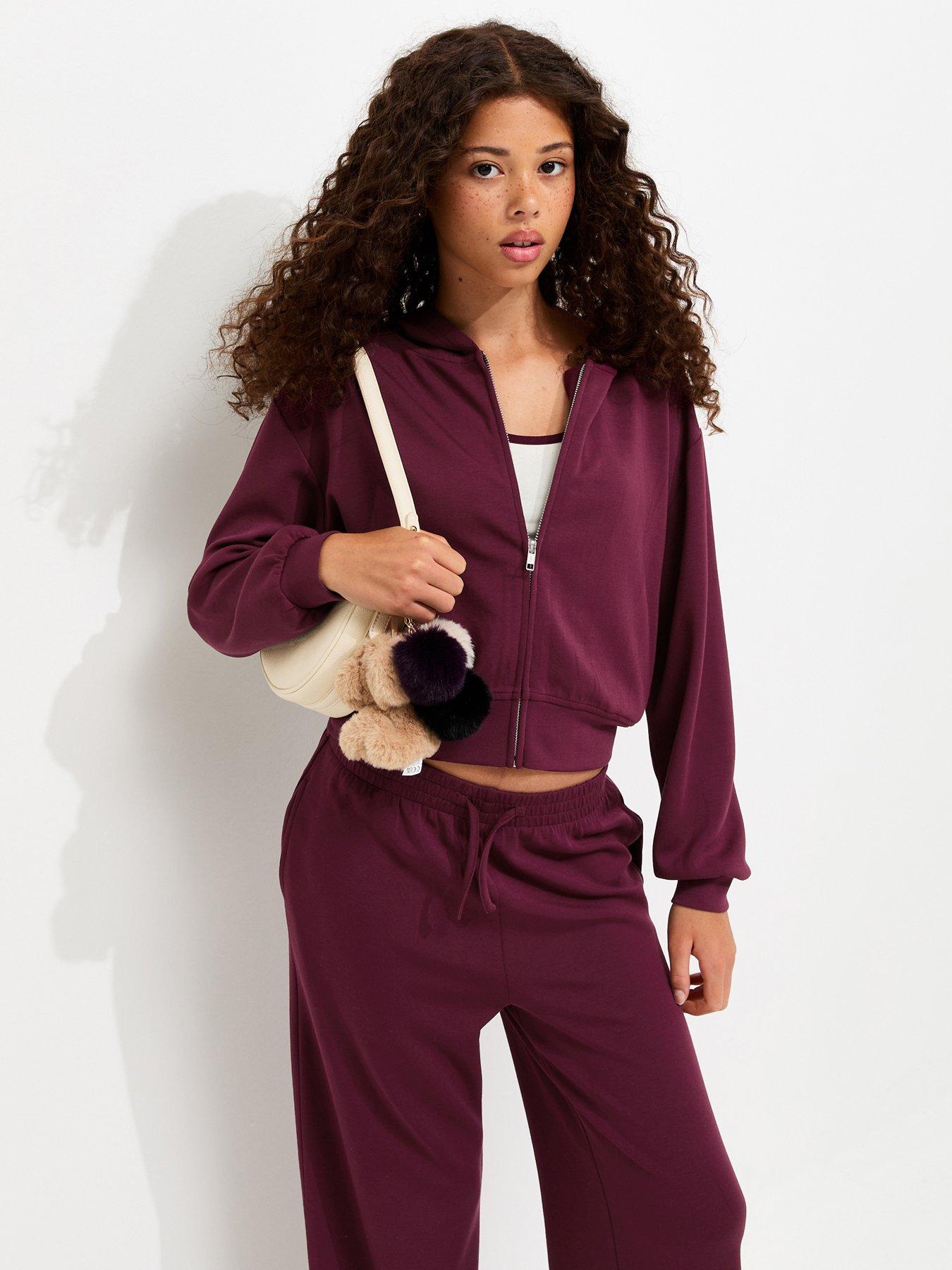 New Look 915 Girls Dark Burgundy Soft Touch Zip Front Hoodie