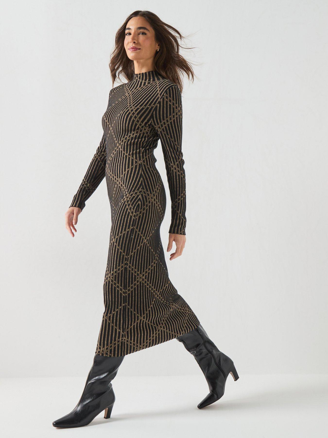 barbour black dress Womens Midi High Neck Stripe Jumper - Womens dresses