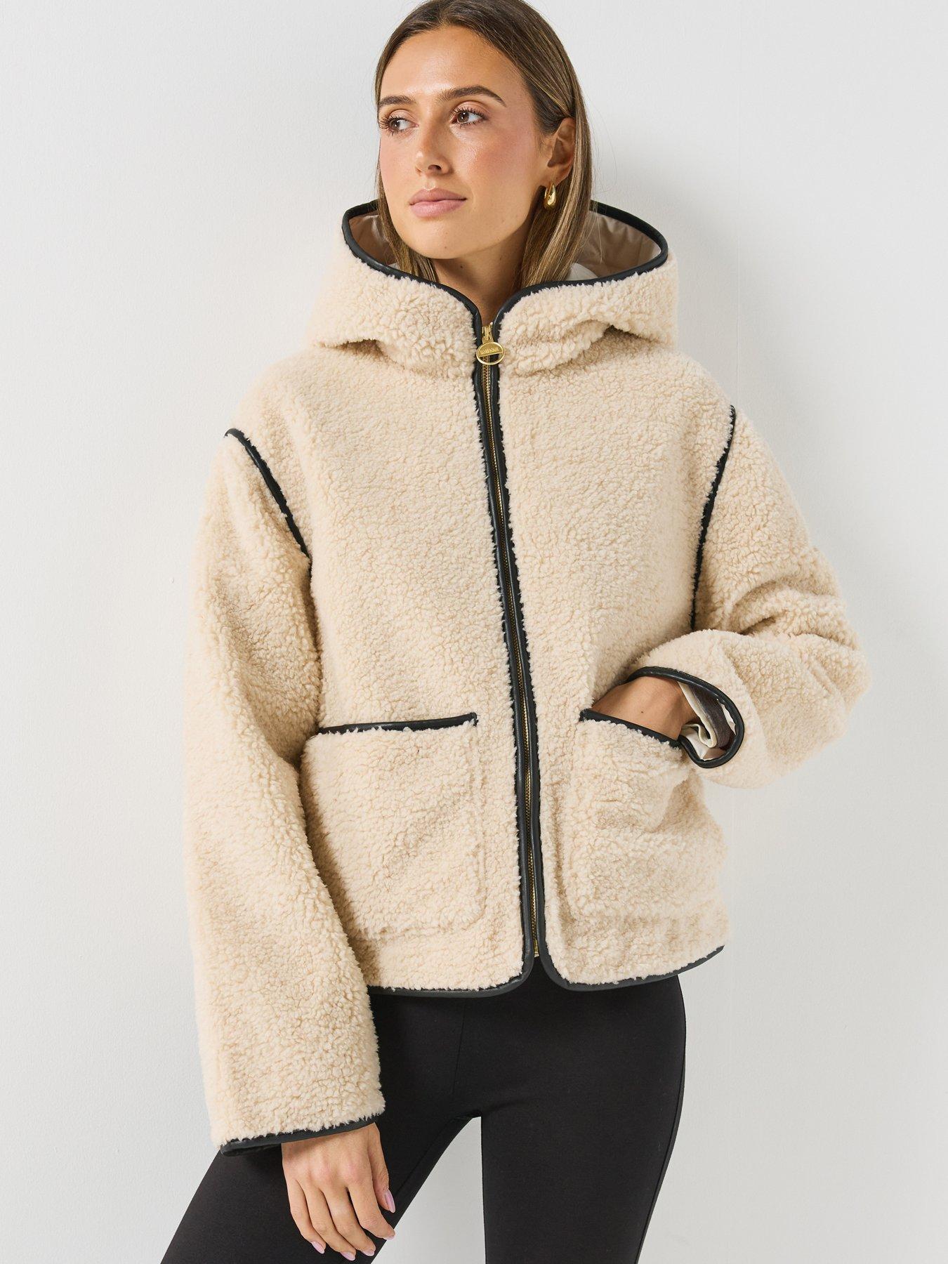 Image 1 of 6 of Barbour International Womens Ramona Sherpa Fleece Quilted Casual Jacket - Black