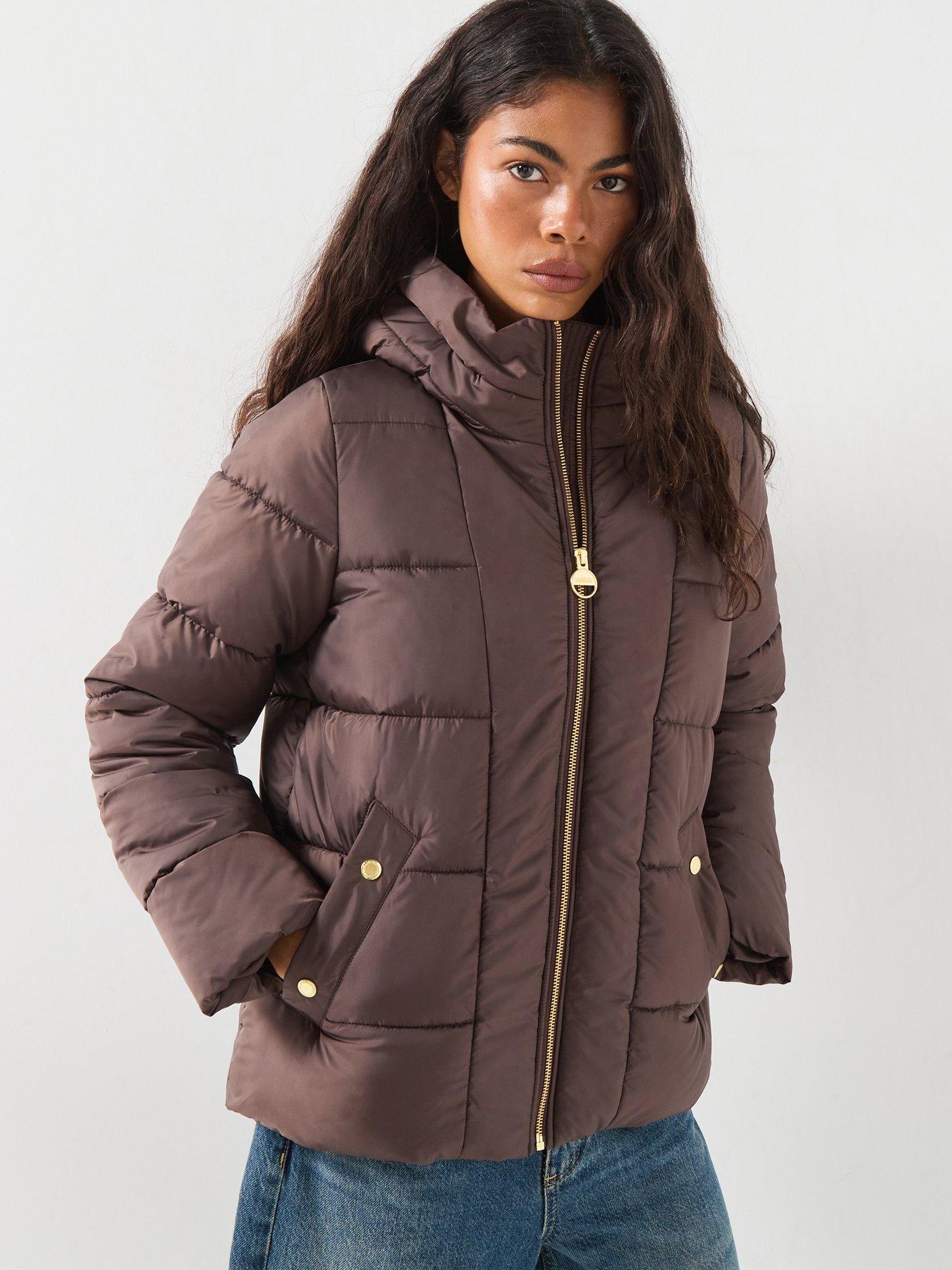 Image 1 of 6 of Barbour International Womens Hooded Padded Zip Through Puffer Jacket - Brown