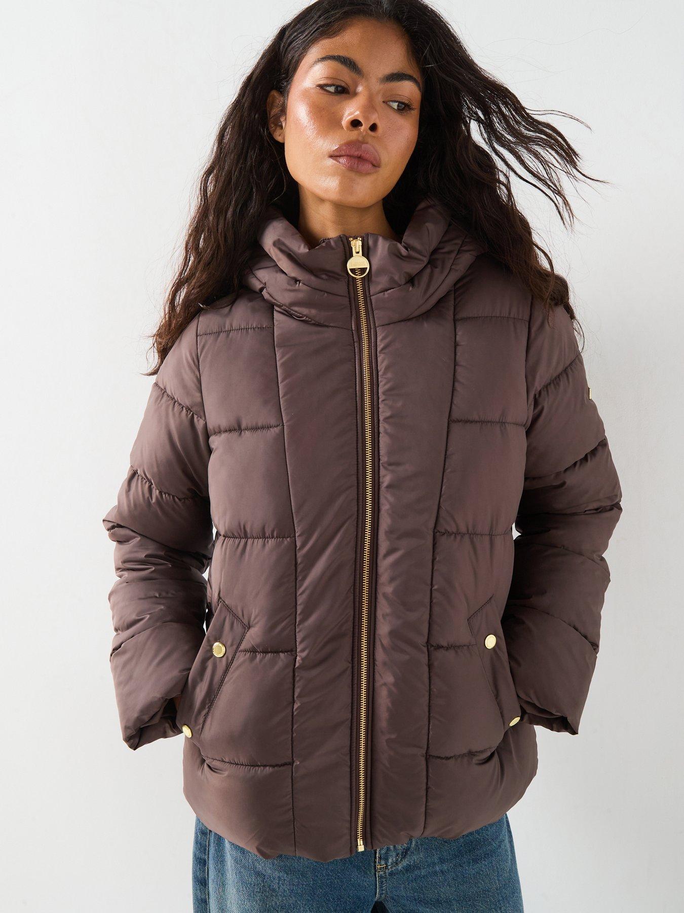 Image 4 of 6 of Barbour International Womens Hooded Padded Zip Through Puffer Jacket - Brown