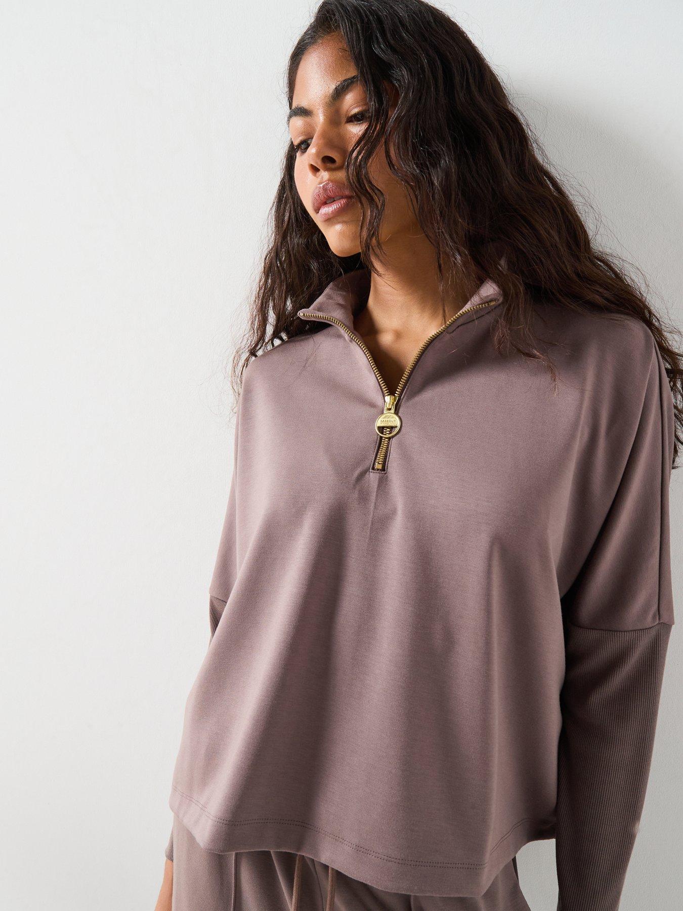 Image 4 of 6 of Barbour International Womens Kemora Half Zip Sweatshirt - Brown