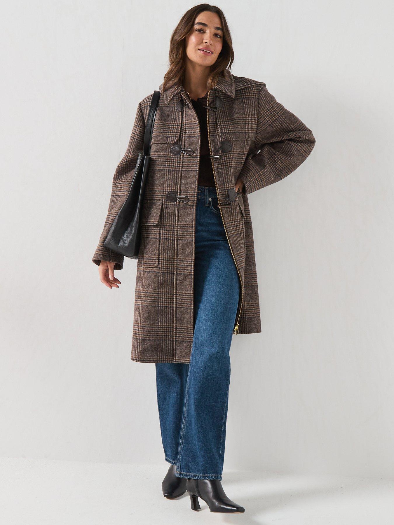 Image 1 of 6 of Barbour Womens Longline Hooded Check Duffle Coat - Blue
