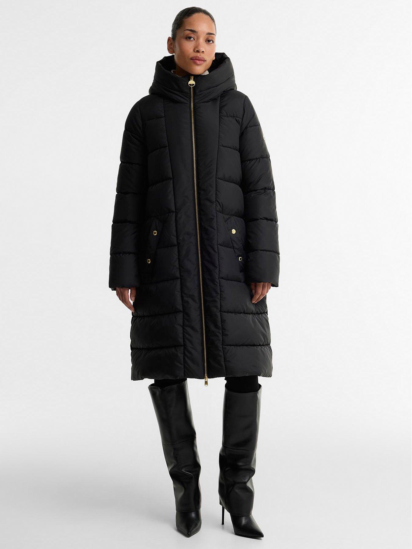 Image 1 of 5 of Barbour International Womens Brantley Longline Quilted Hooded Puffer Jacket - Black