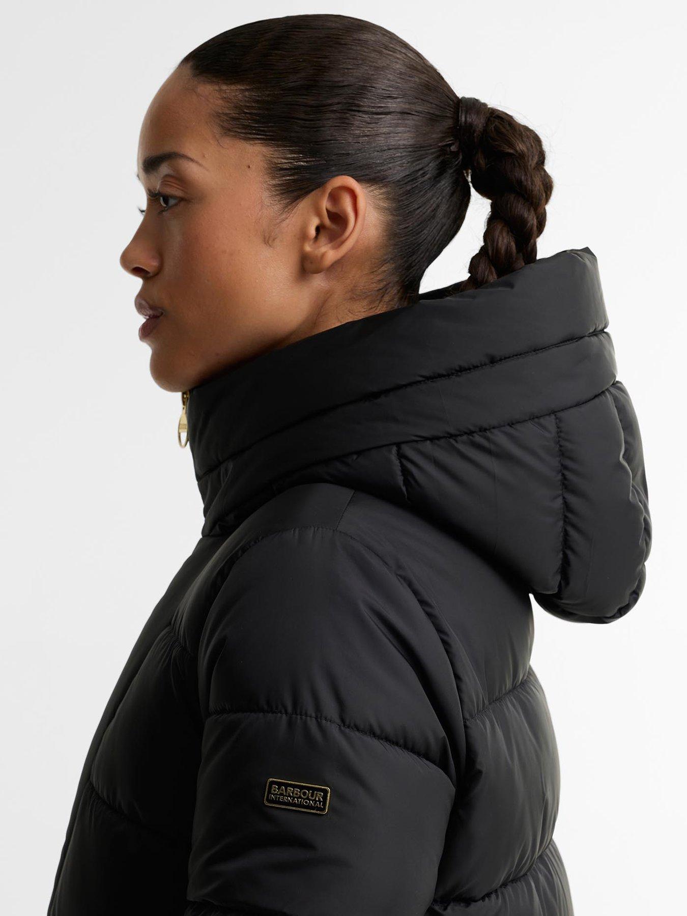 Image 4 of 5 of Barbour International Womens Brantley Longline Quilted Hooded Puffer Jacket - Black