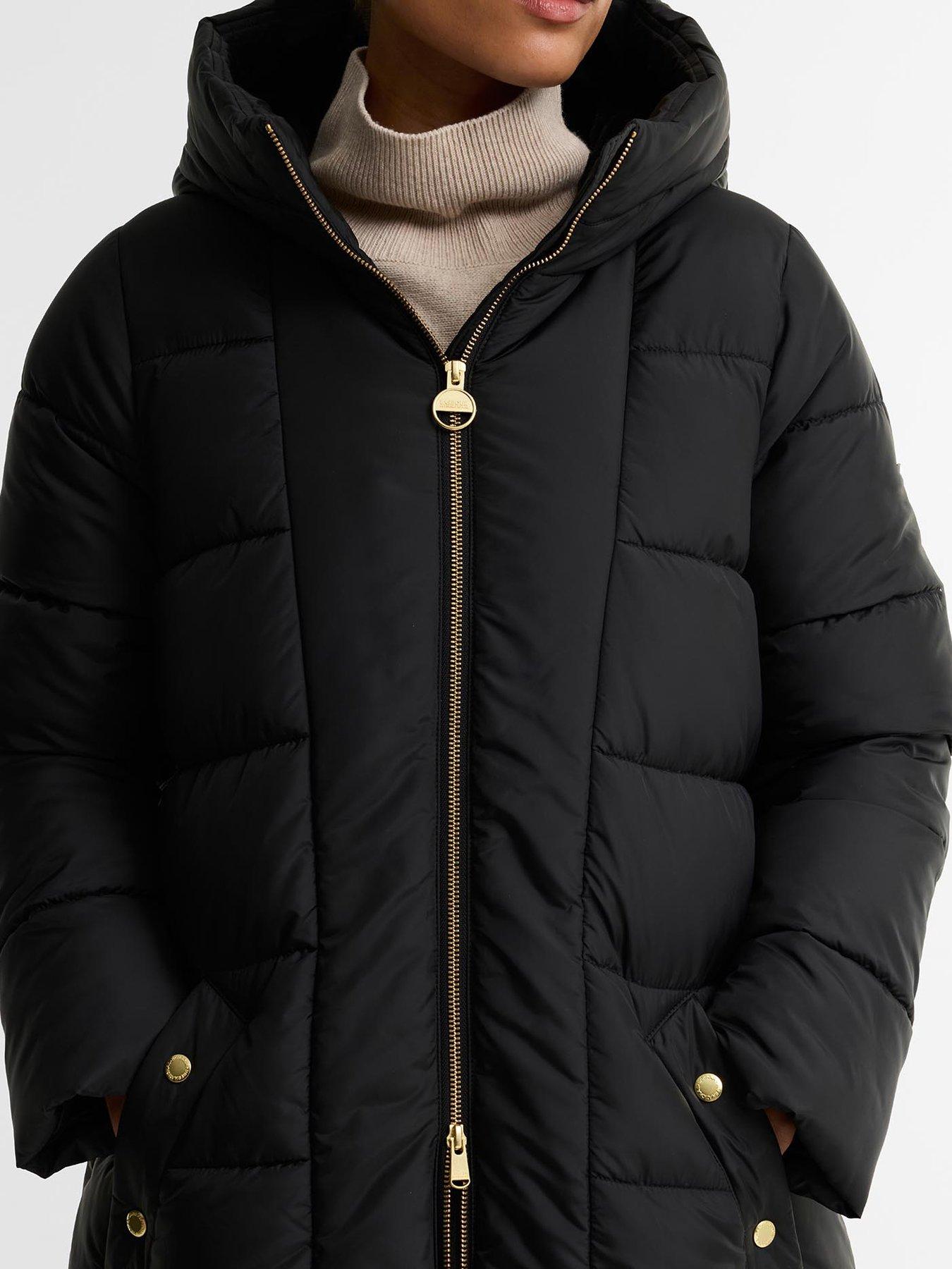 Image 5 of 5 of Barbour International Womens Brantley Longline Quilted Hooded Puffer Jacket - Black