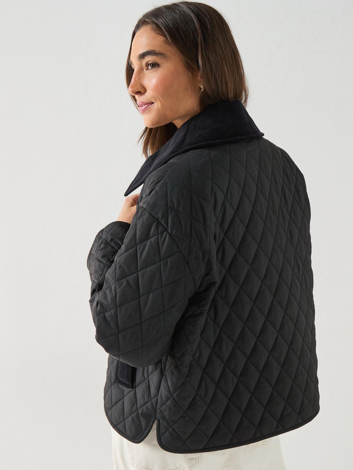 Image 6 of 6 of Barbour Womens Quilted Cord Collar Jacket - Black
