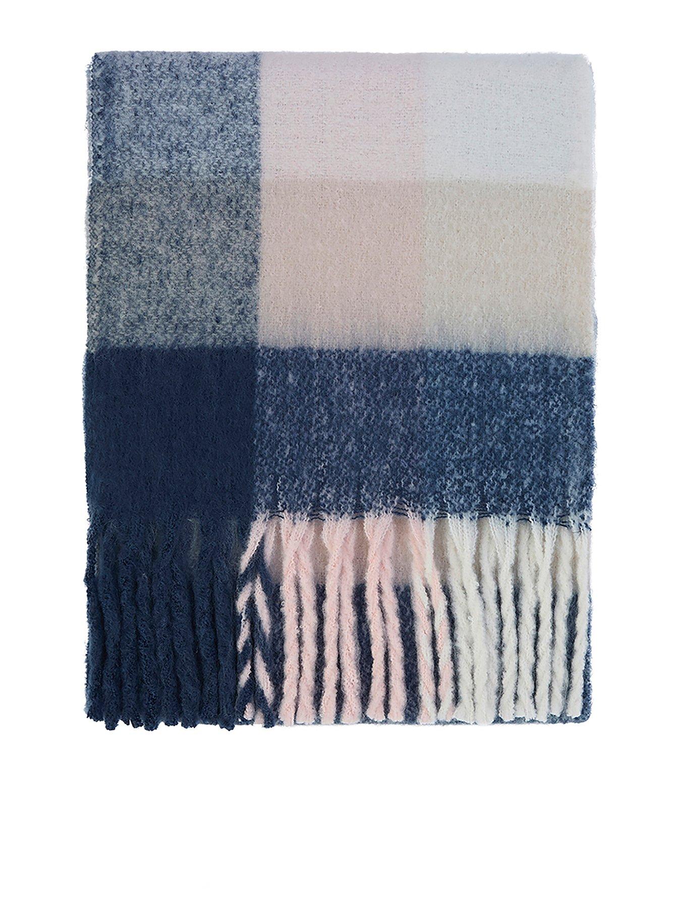 Image 1 of 5 of Barbour Womens Marie Neutral Check Tassel Scarf - Blue