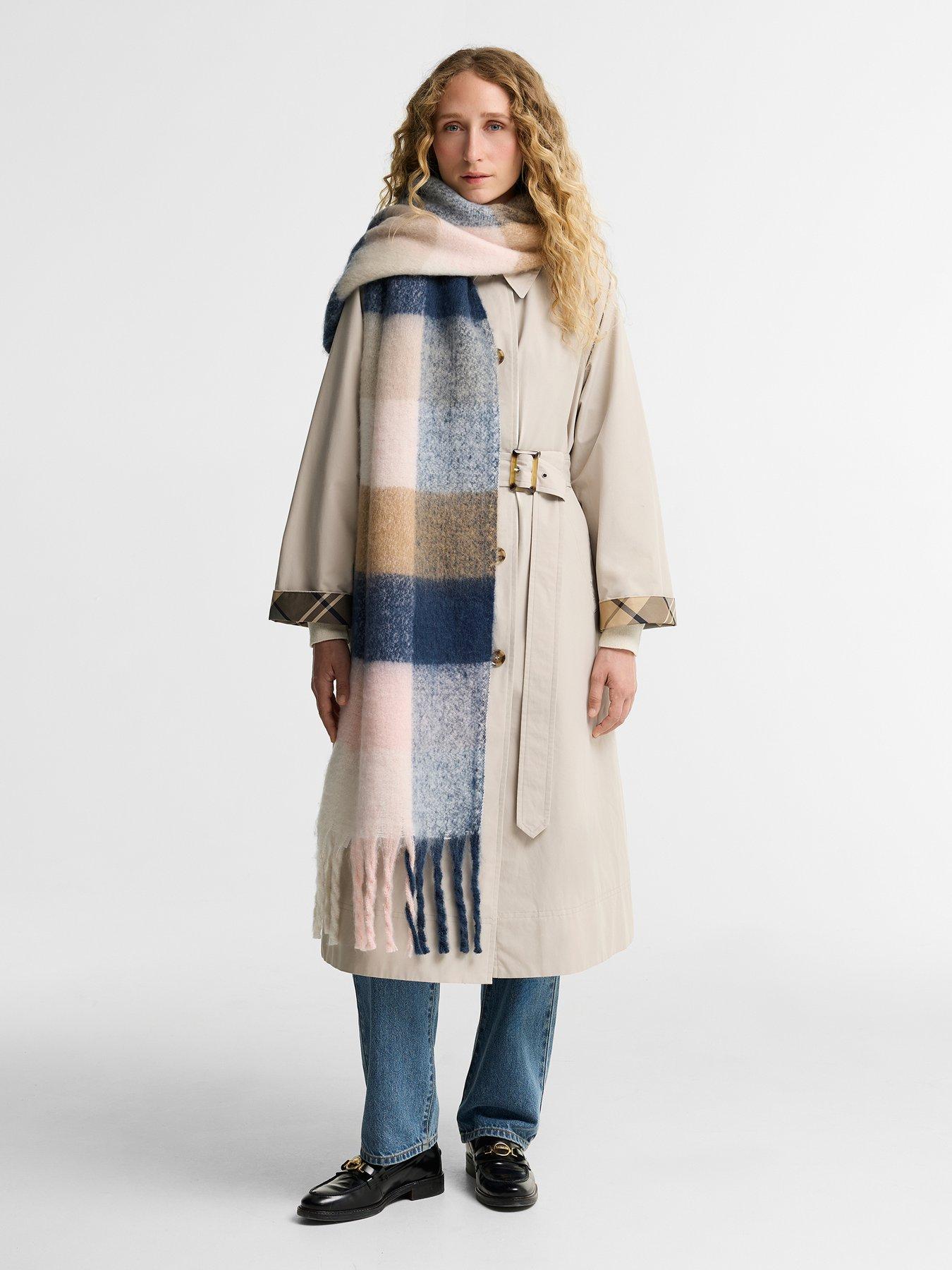 Image 2 of 5 of Barbour Womens Marie Neutral Check Tassel Scarf - Blue