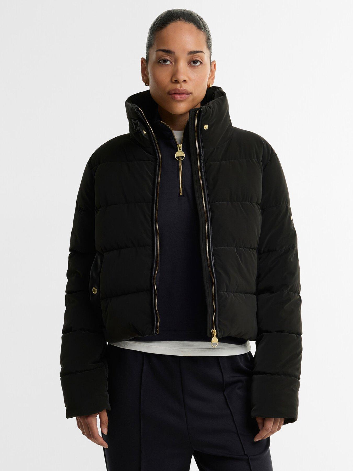 Barbour International Womens Halina Faux Velvet Funnel Neck Puffer Jacket - Black