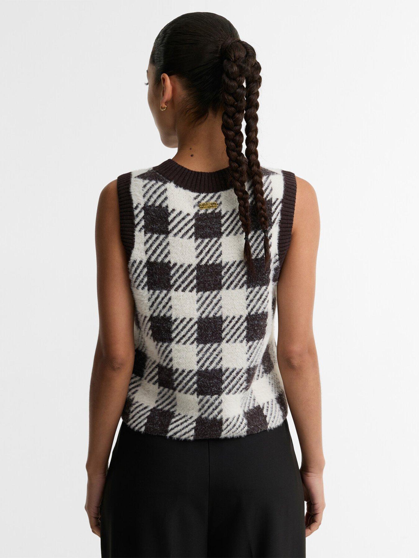 Image 2 of 5 of Barbour International Womens Check Ribbed Neck Knitted Vest - Brown