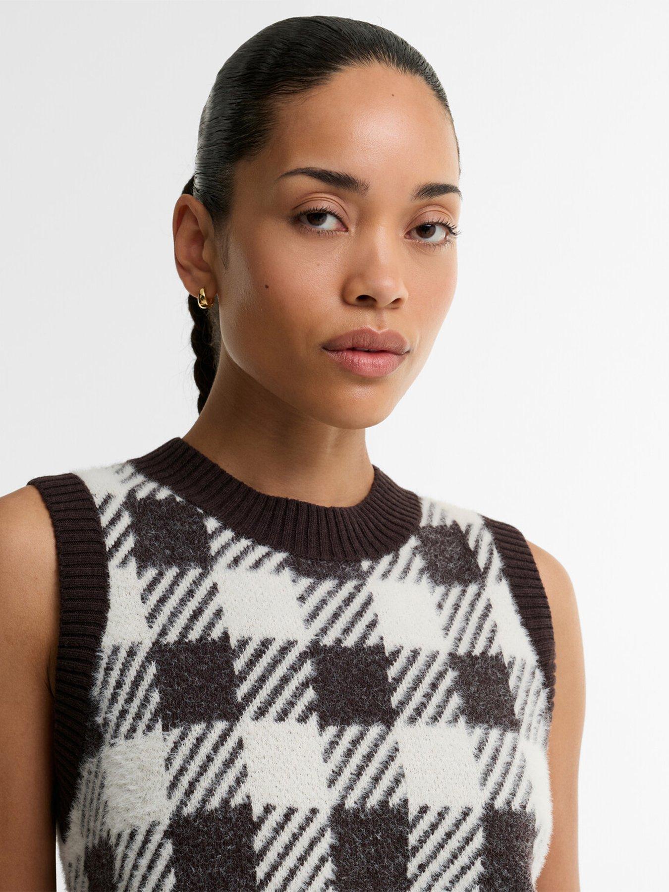 Image 4 of 5 of Barbour International Womens Check Ribbed Neck Knitted Vest - Brown