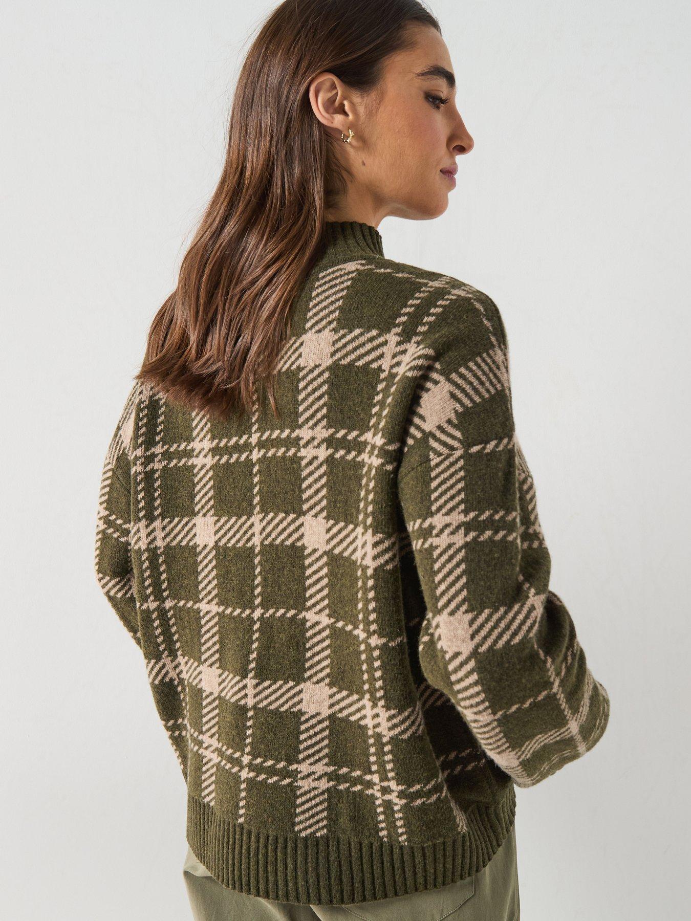 Image 2 of 6 of Barbour Womens Delilah Tartan Jacquard Funnel Neck Jumper - Green