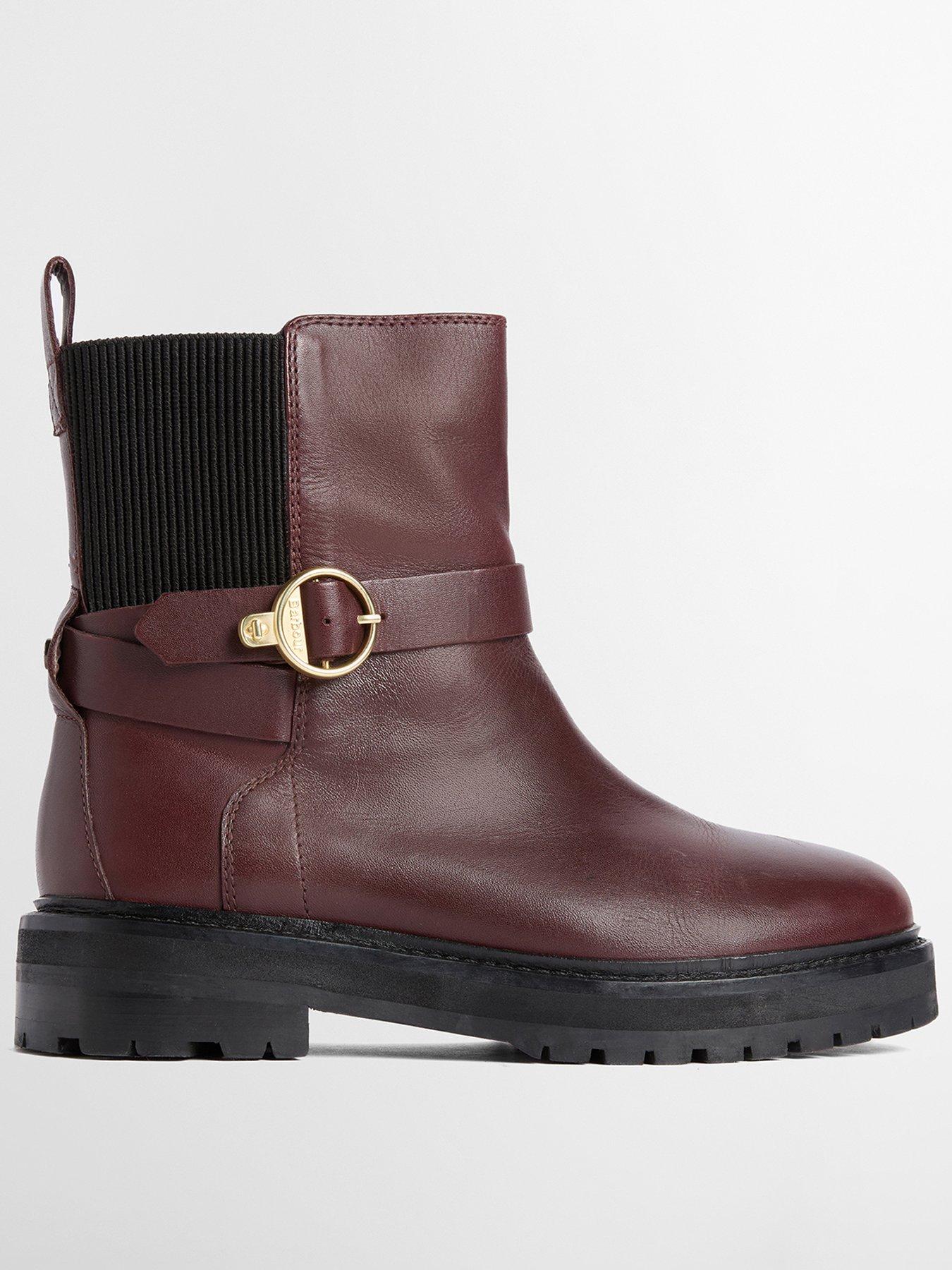 Barbour Alexandra Leather Ankle Boots - Red