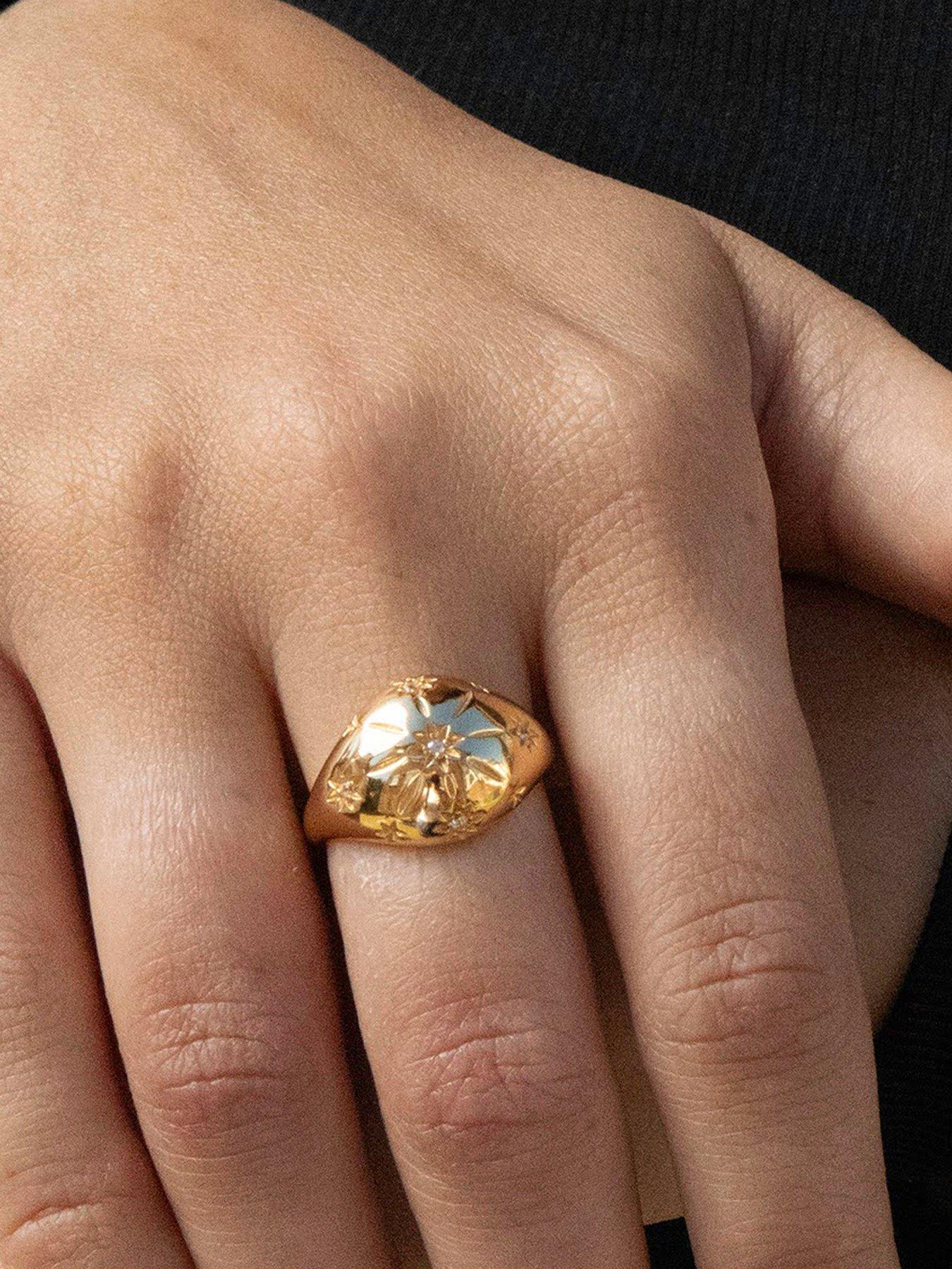 Seol + Gold 18ct Gold Plated Domed CZ Star Ring | Very