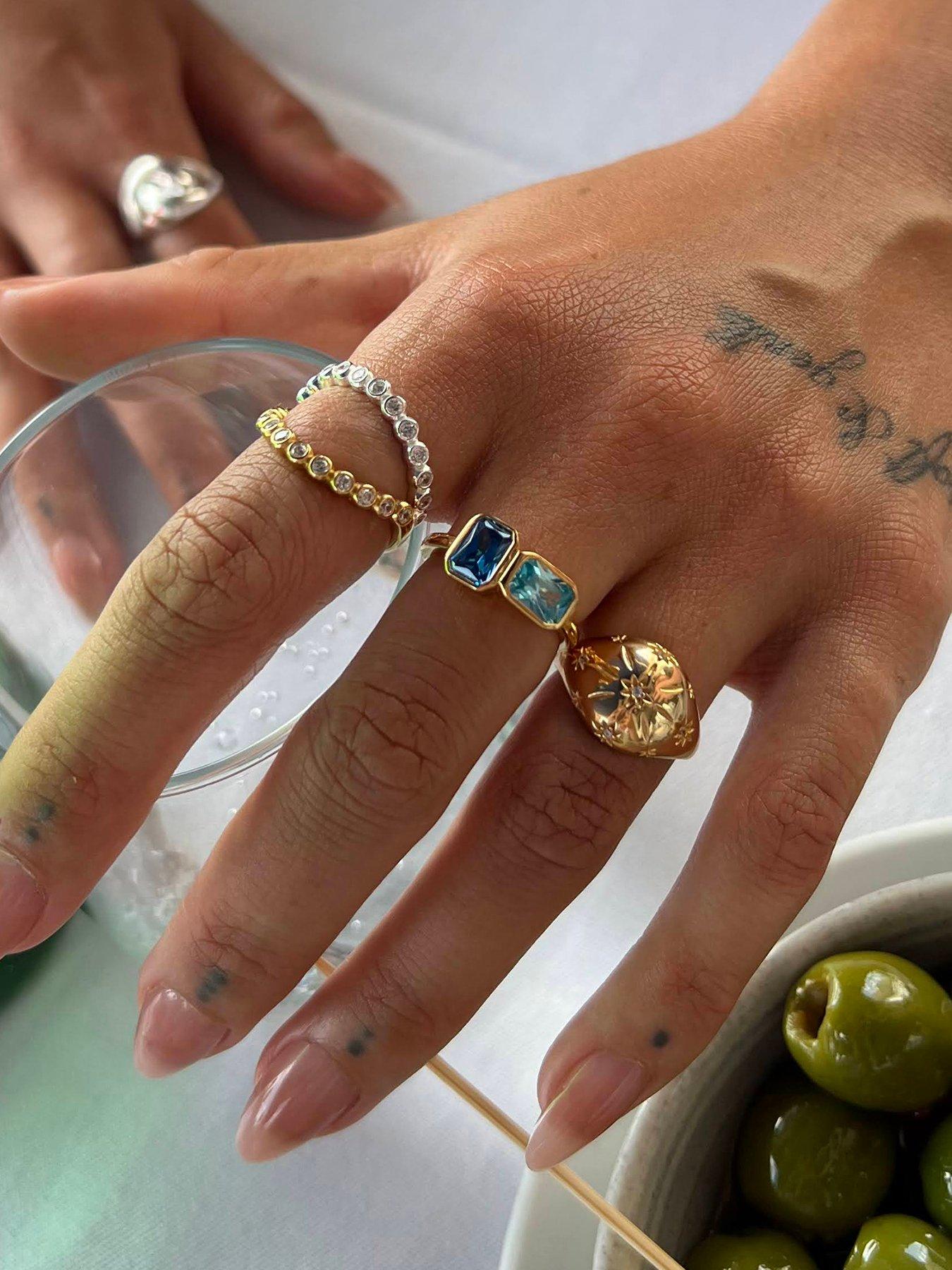 Image 5 of 7 of Seol + Gold 18ct Gold Plated CZ Bezel Wave Ring