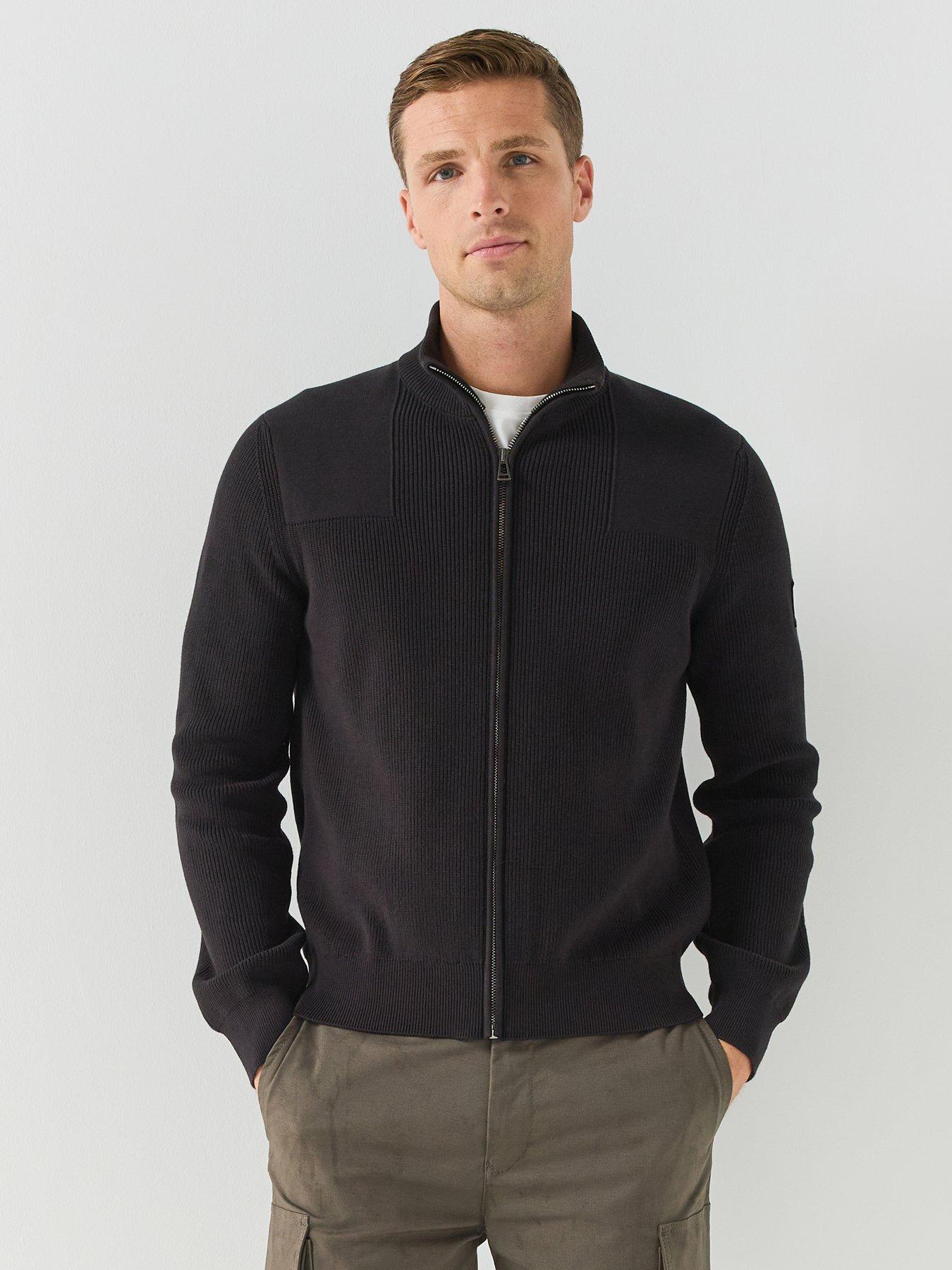 Belstaff Mens Commander Zip Stand Collar Cardigan, Black, Size S, Men