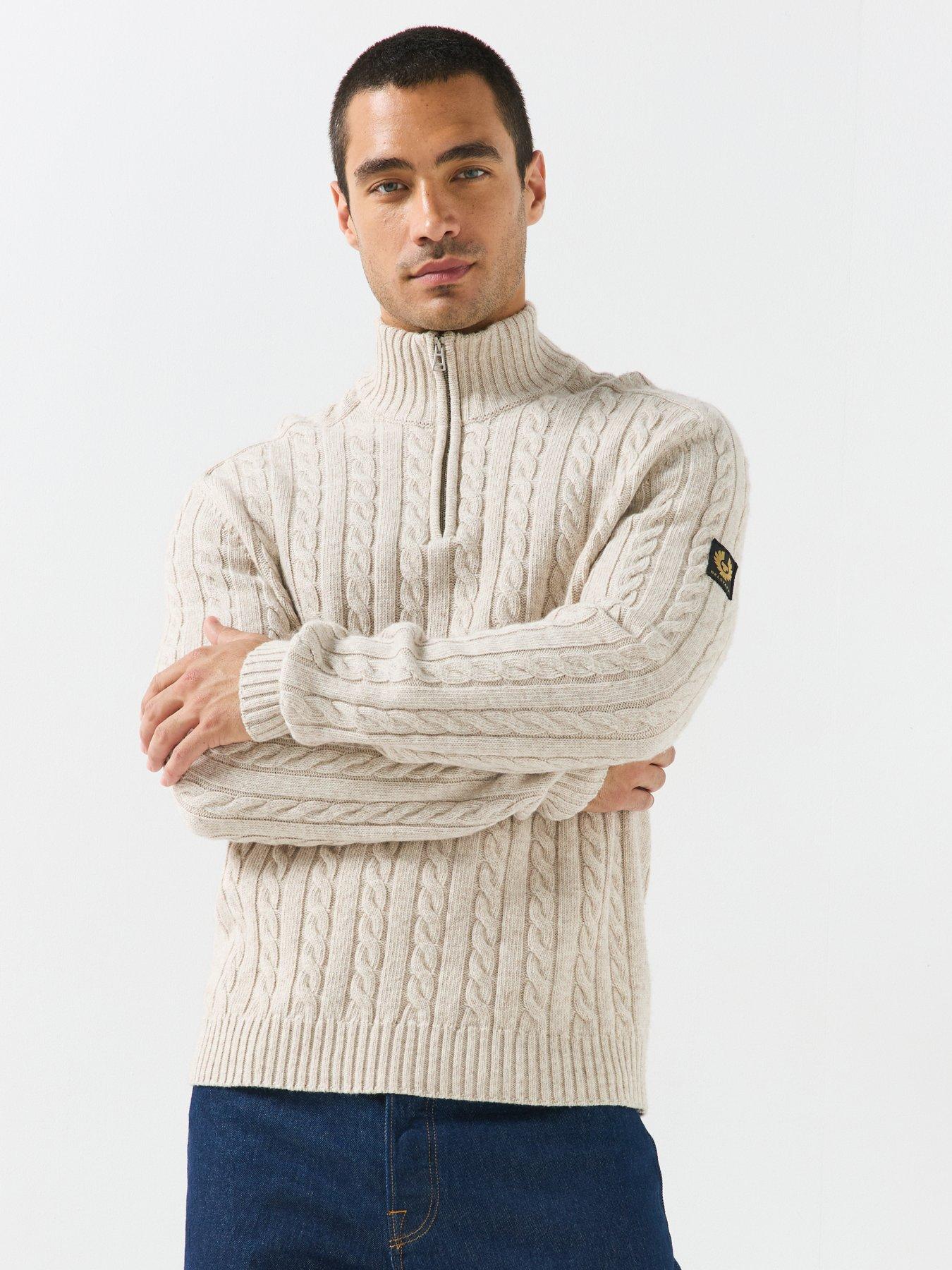 Belstaff Wesport Cable Quarter Zip Knitted Jumper - Natural